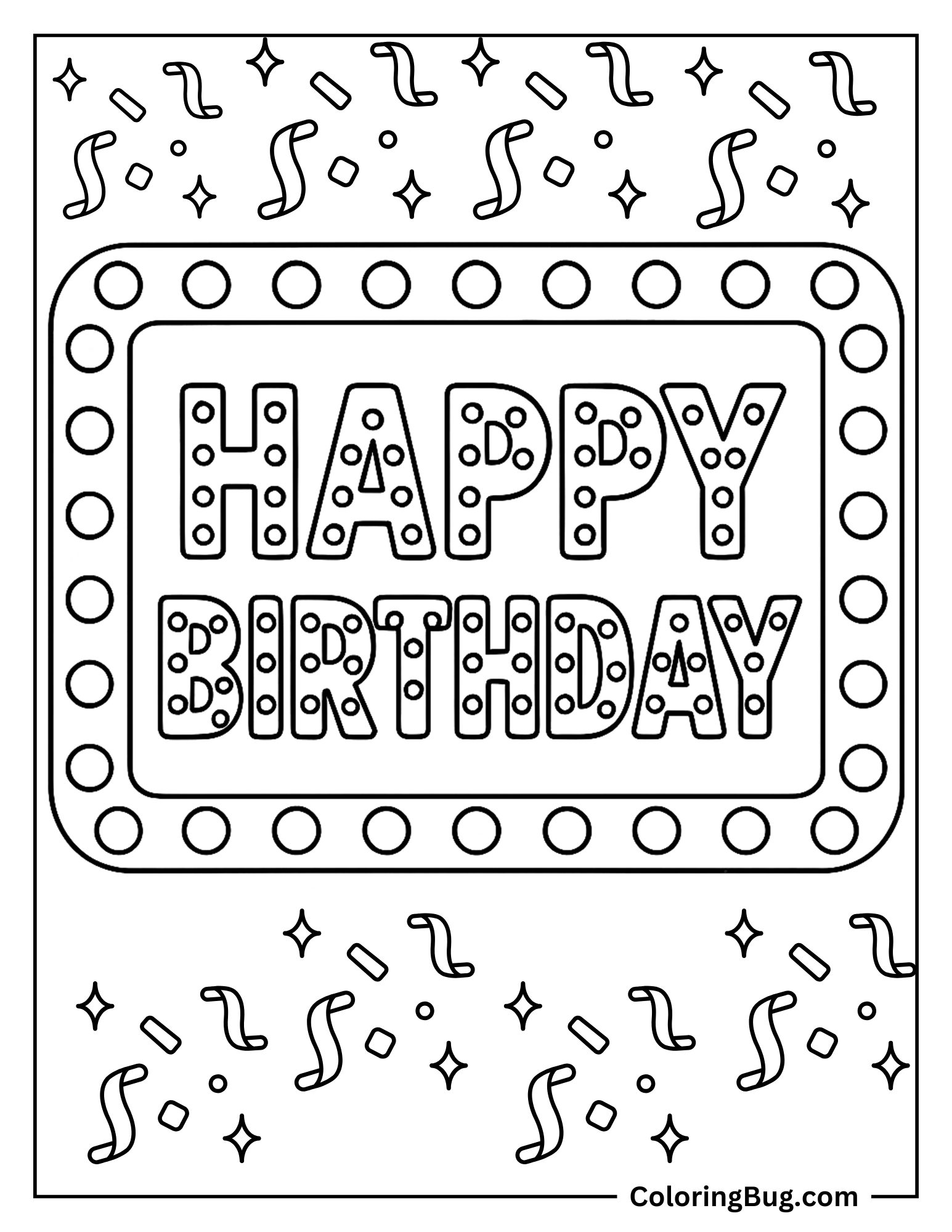 Happy Birthday With Light Bulbs Coloring Sheet