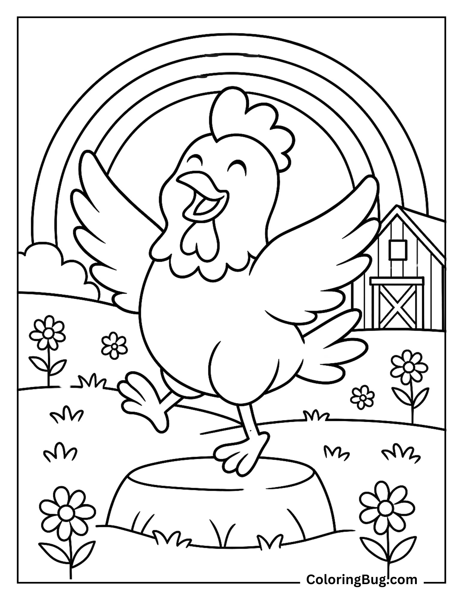 Happy Chicken Dancing Coloring Sheet
