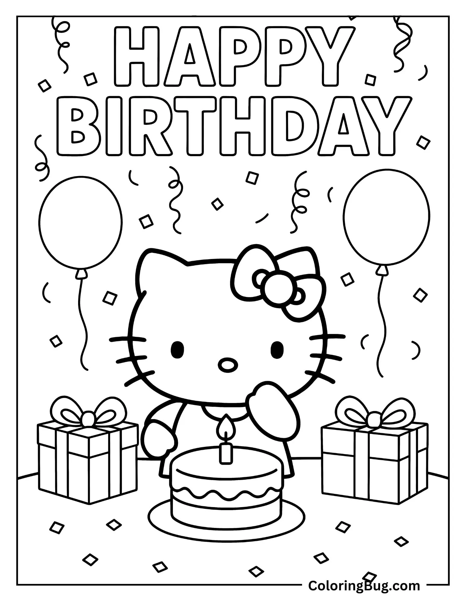 20 Hello Kitty Birthday Coloring Pages (Free Printable PDFs)