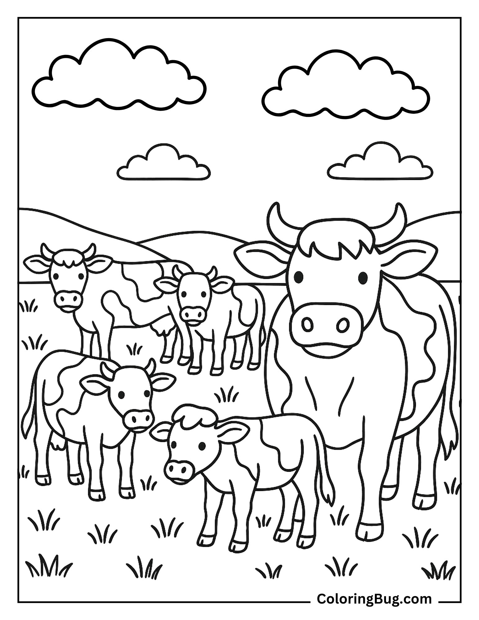 Herd of Cows in Field Coloring Sheet