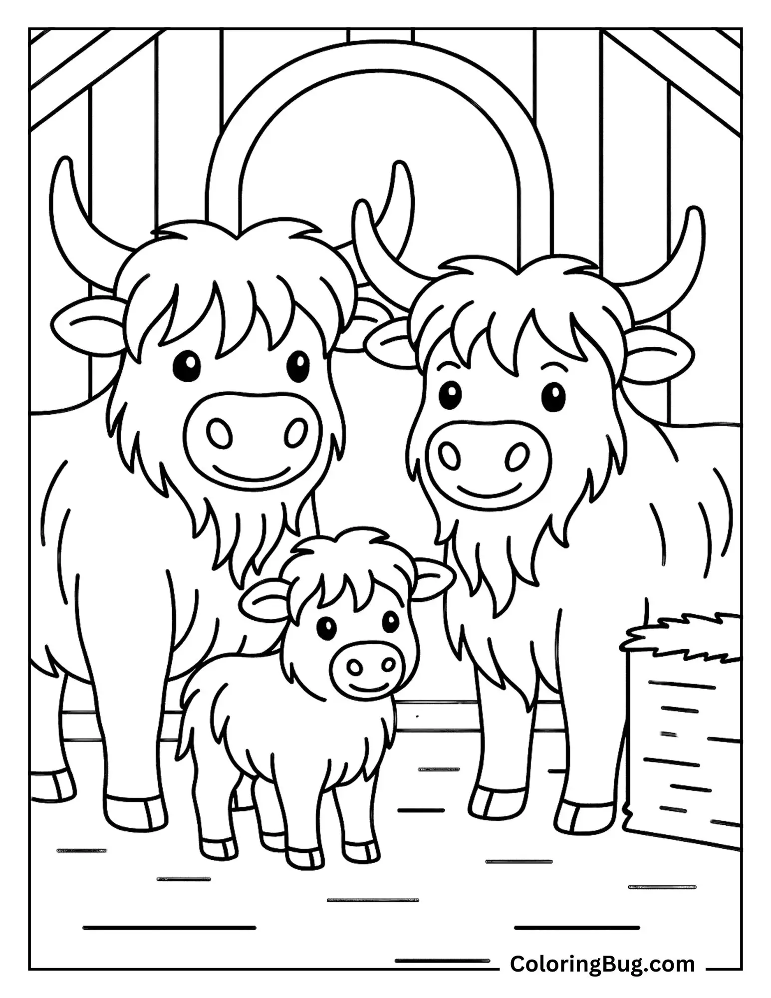 Highland Cow Family Coloring Sheet