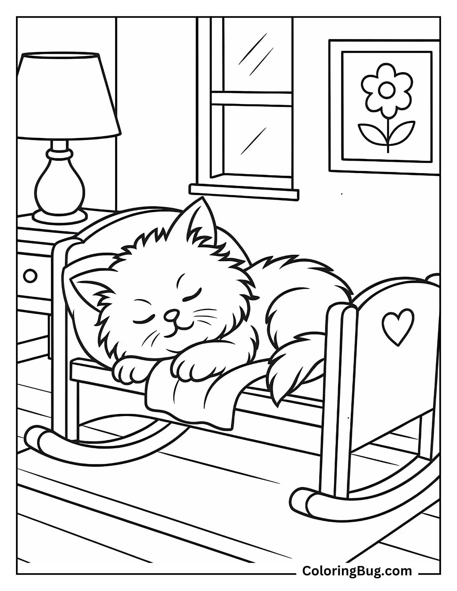 Himalayan Kitten Dozing in a Doll Crib coloring Sheet