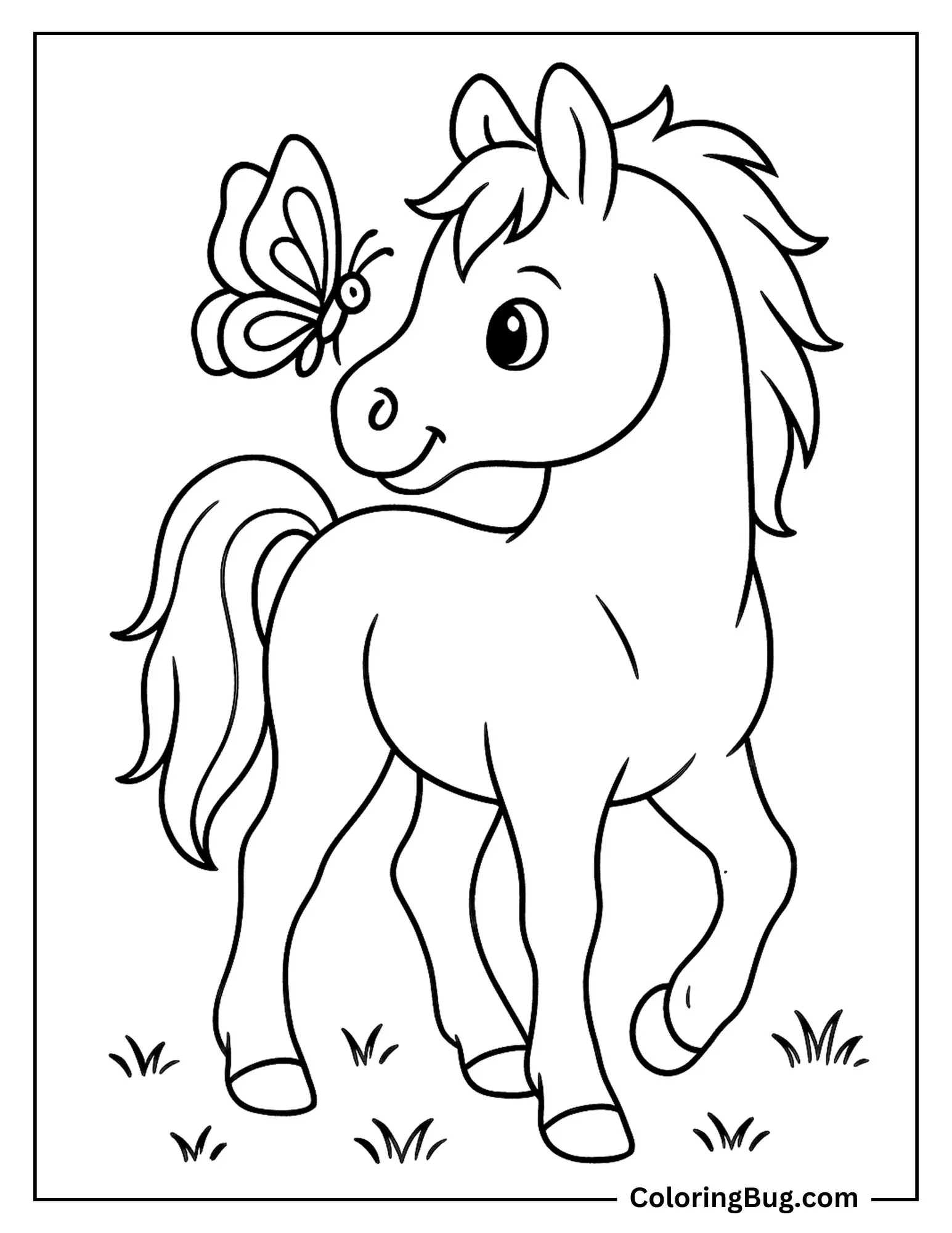 Horse Chasing Butterfly Coloring Sheet
