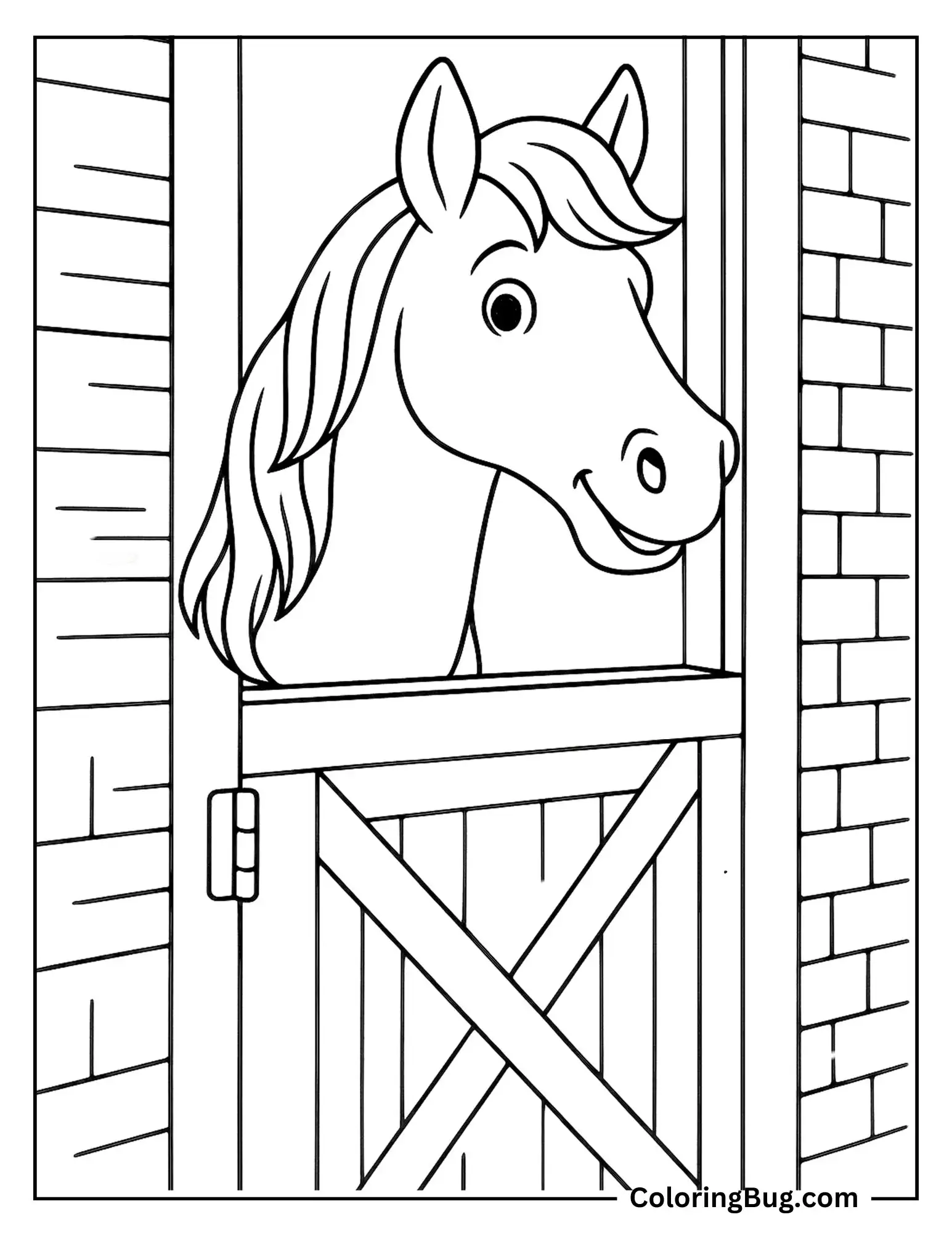 Horse Poking Its Head Out of a Stable Window Coloring Sheet