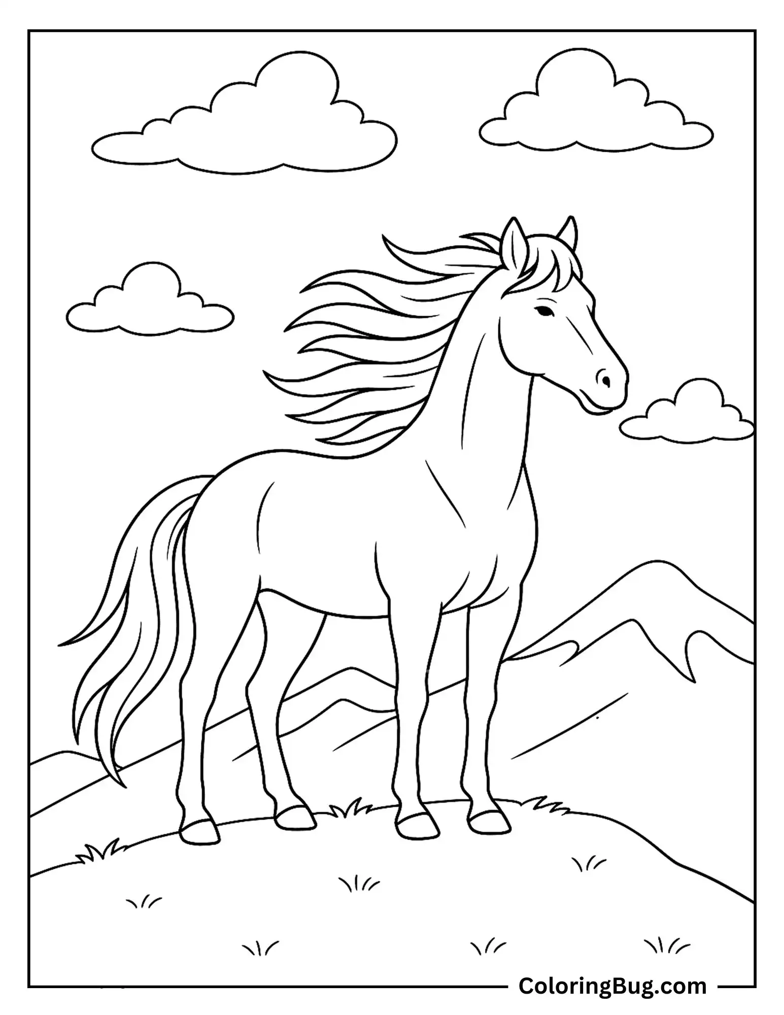 Horse Standing on Hilltop Coloring Sheet