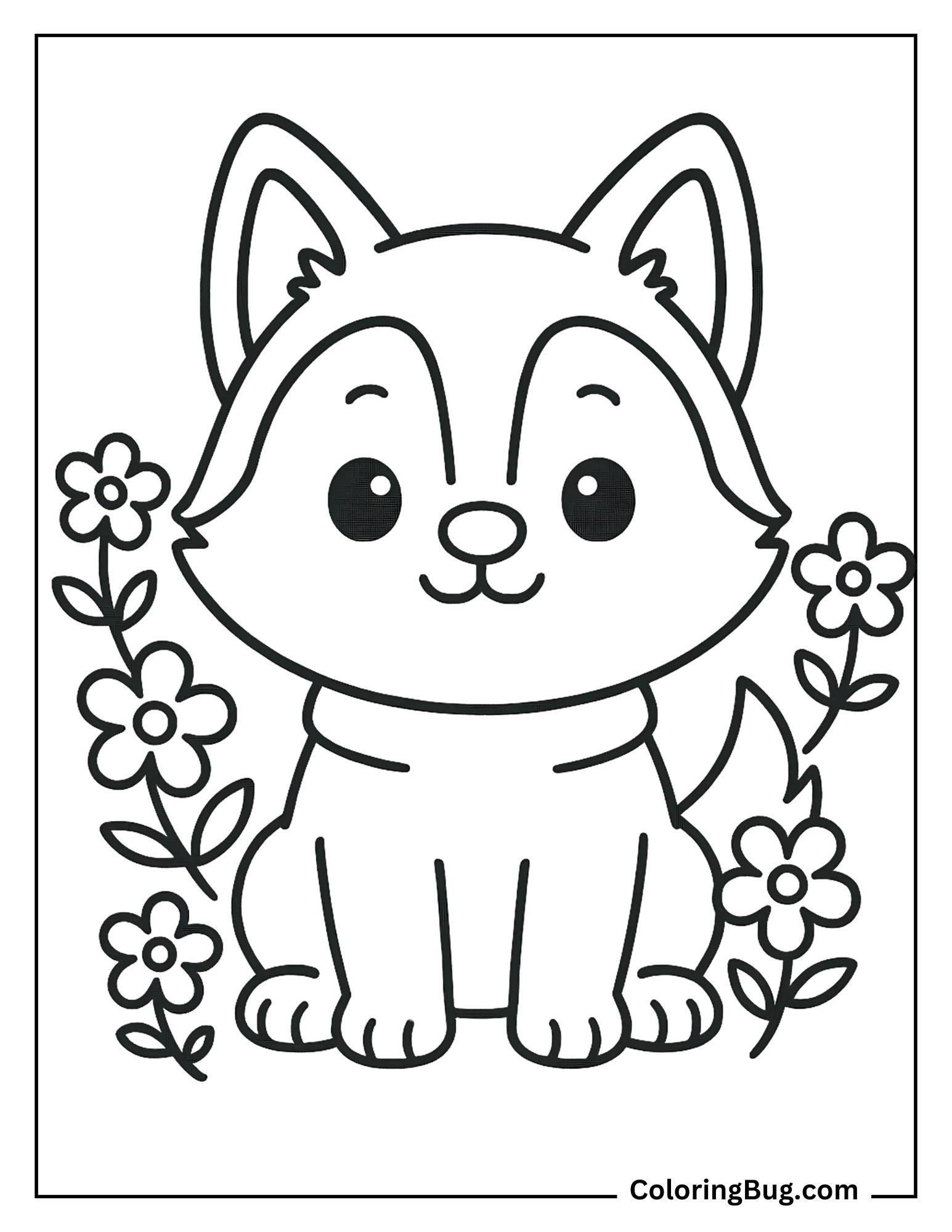 Husky Puppy Coloring Sheet