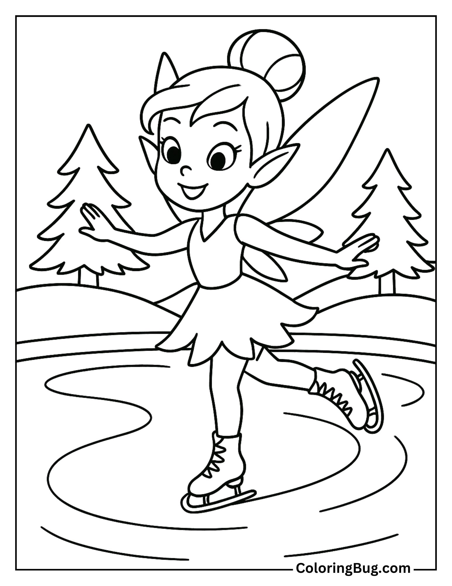 Ice Fairy Skating on a Frozen Lake Coloring Sheet