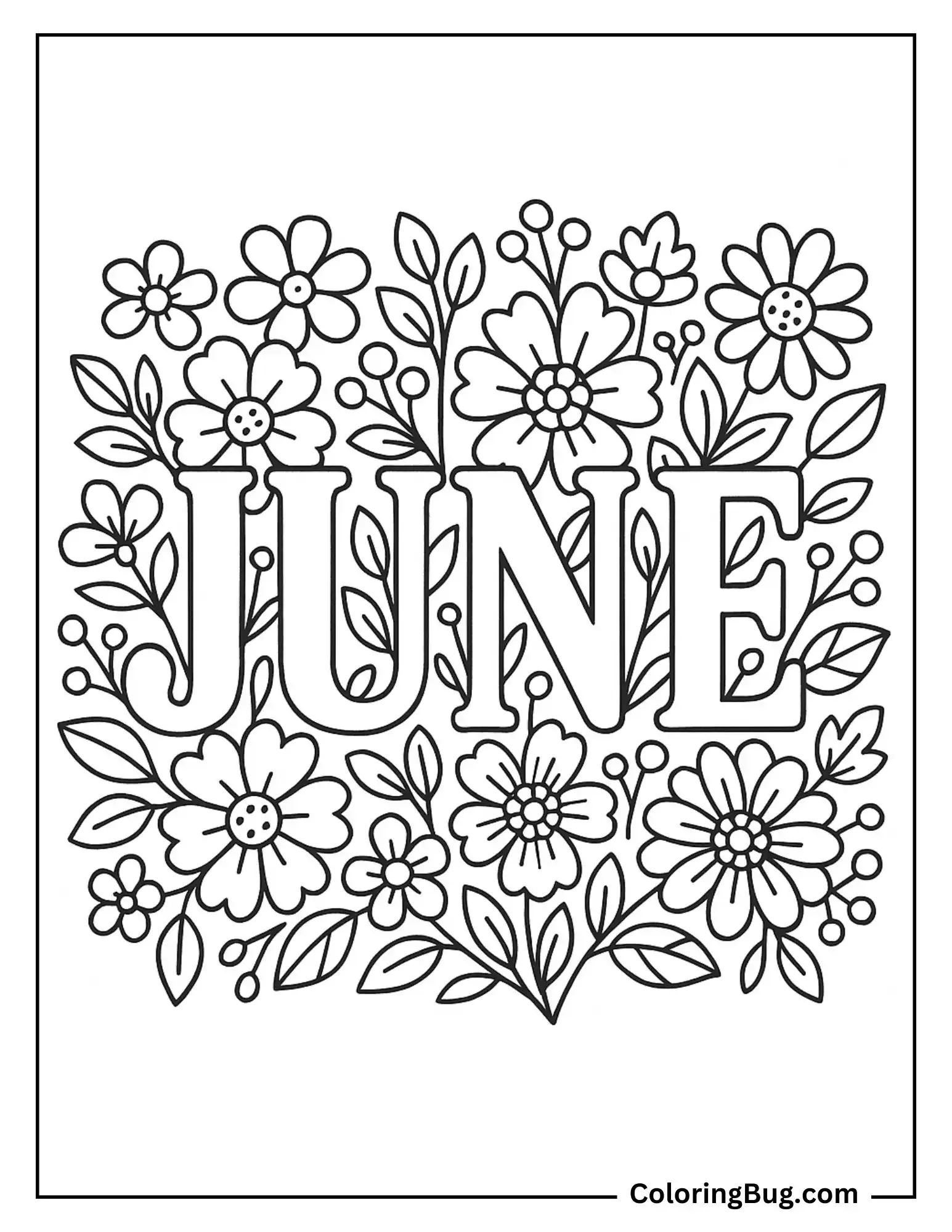 June with Flower Background Coloring Page