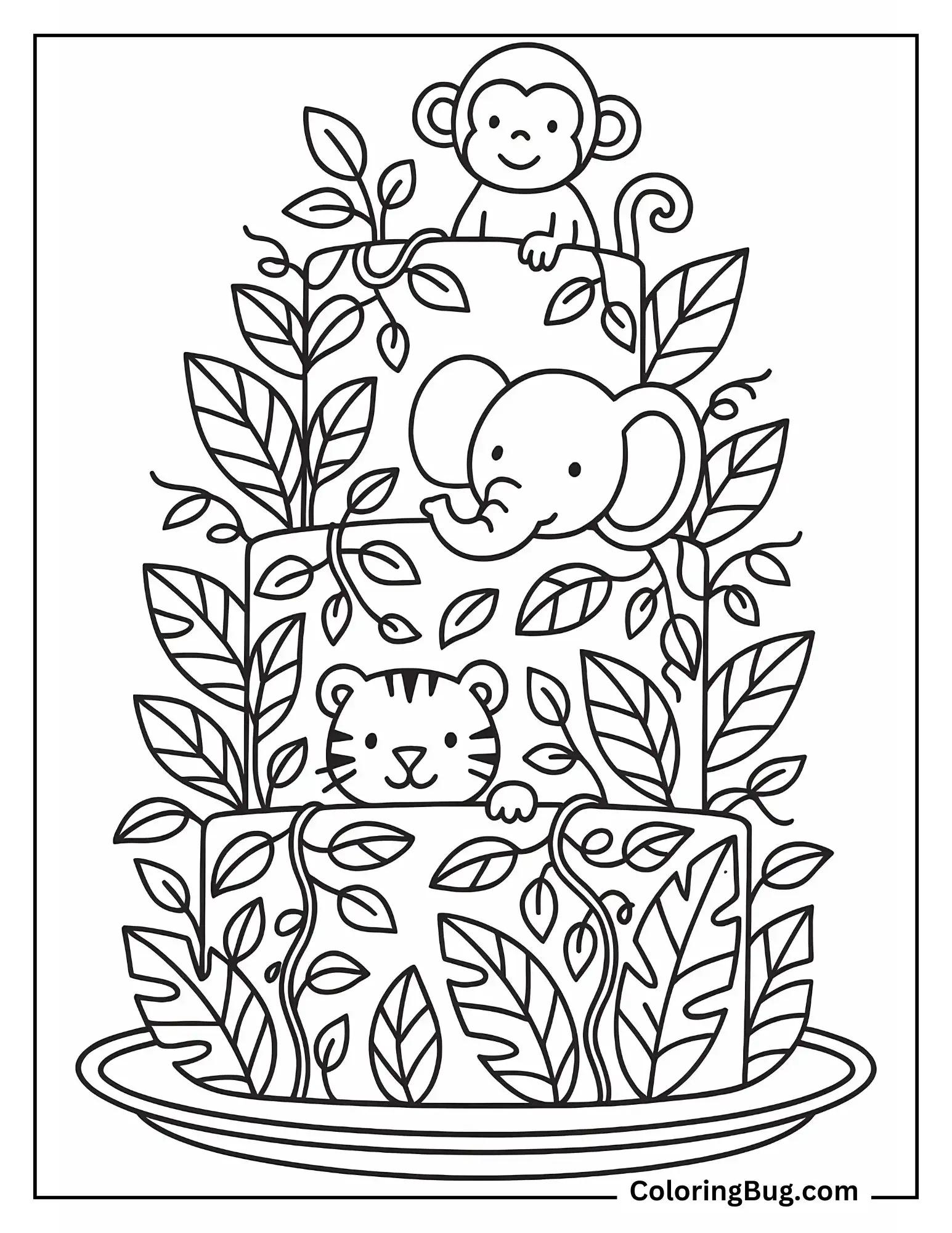 Jungle Themed Cake Coloring Sheet