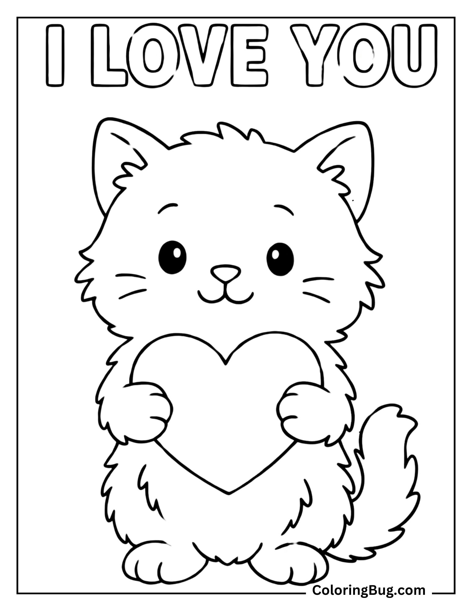 Kitten With I Love You Coloring Sheet