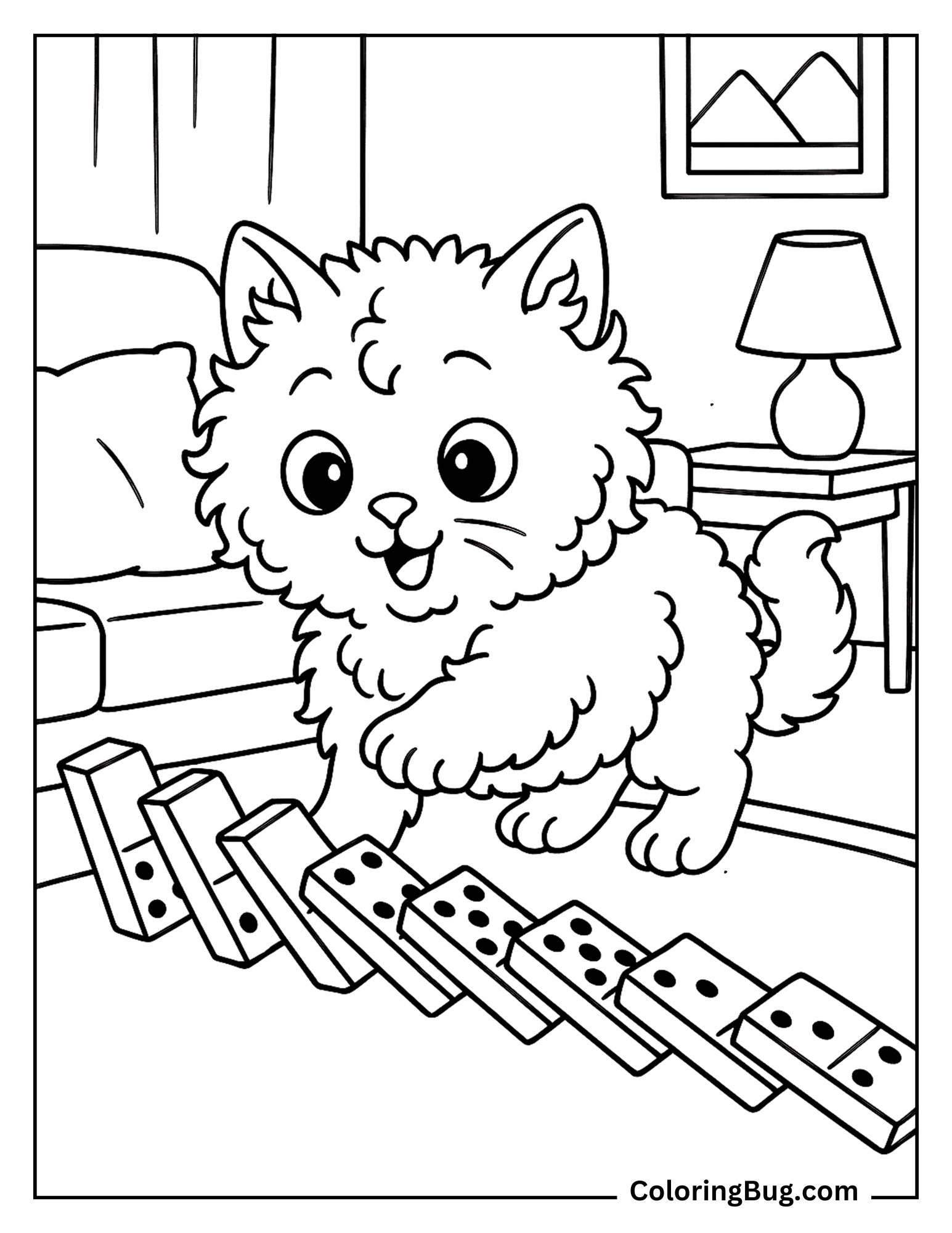 Laperm Kitten Knocking Down Dominoes Coloring Sheet