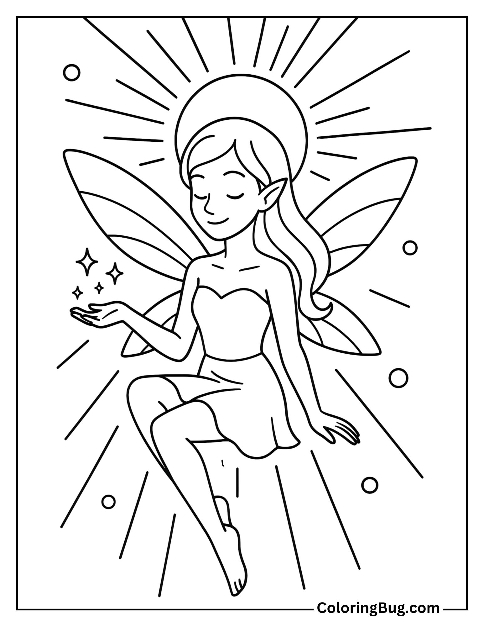 Light Fairy Glowing Among Sunbeams Coloring Sheet
