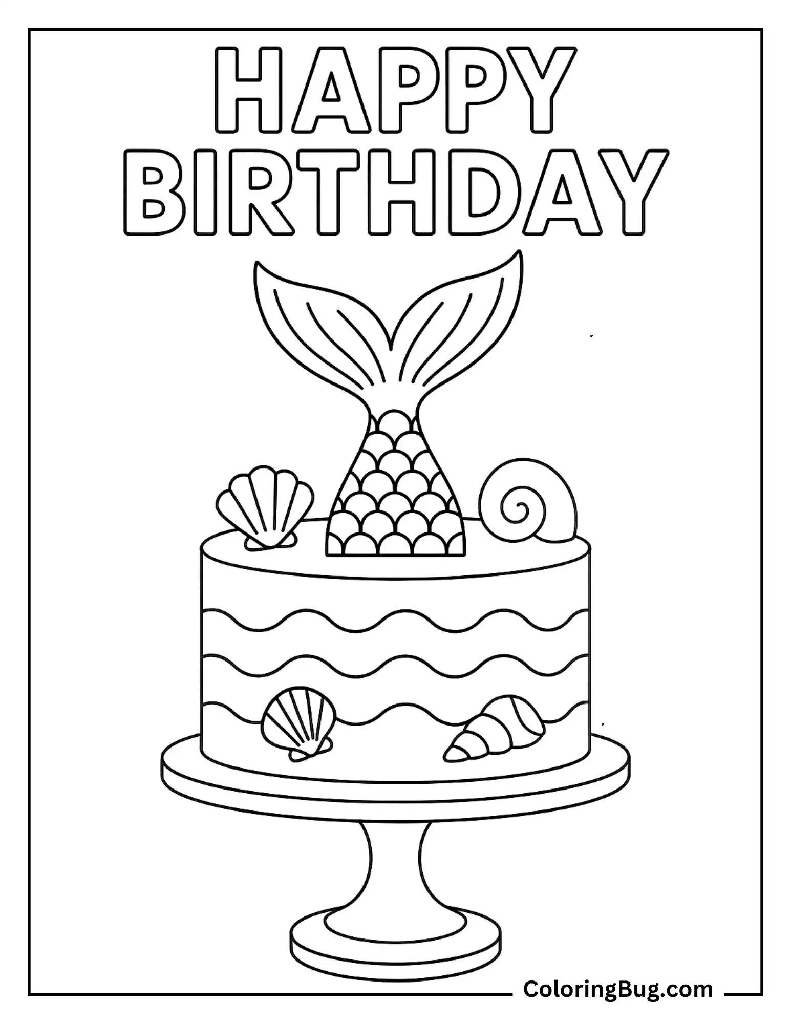 Mermaid Theme Cake Coloring Sheet
