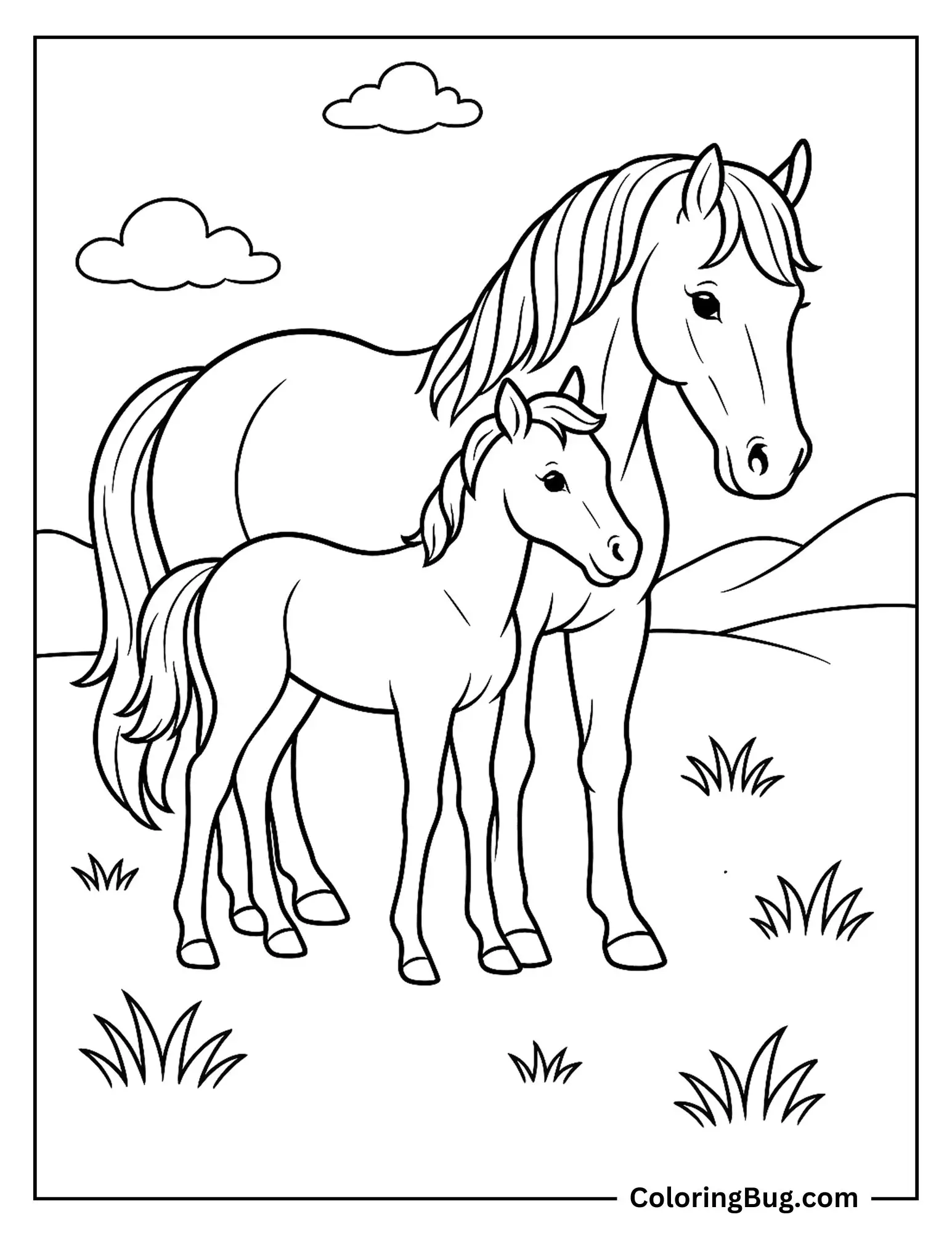 Mother Horse And Foal Coloring Sheet