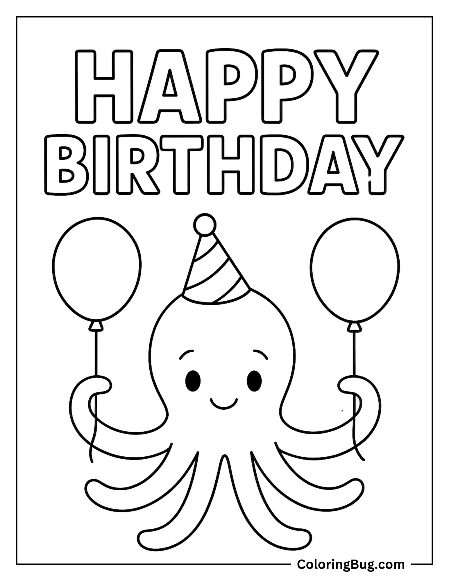 Octopus Happy Birthday Coloring Sheet