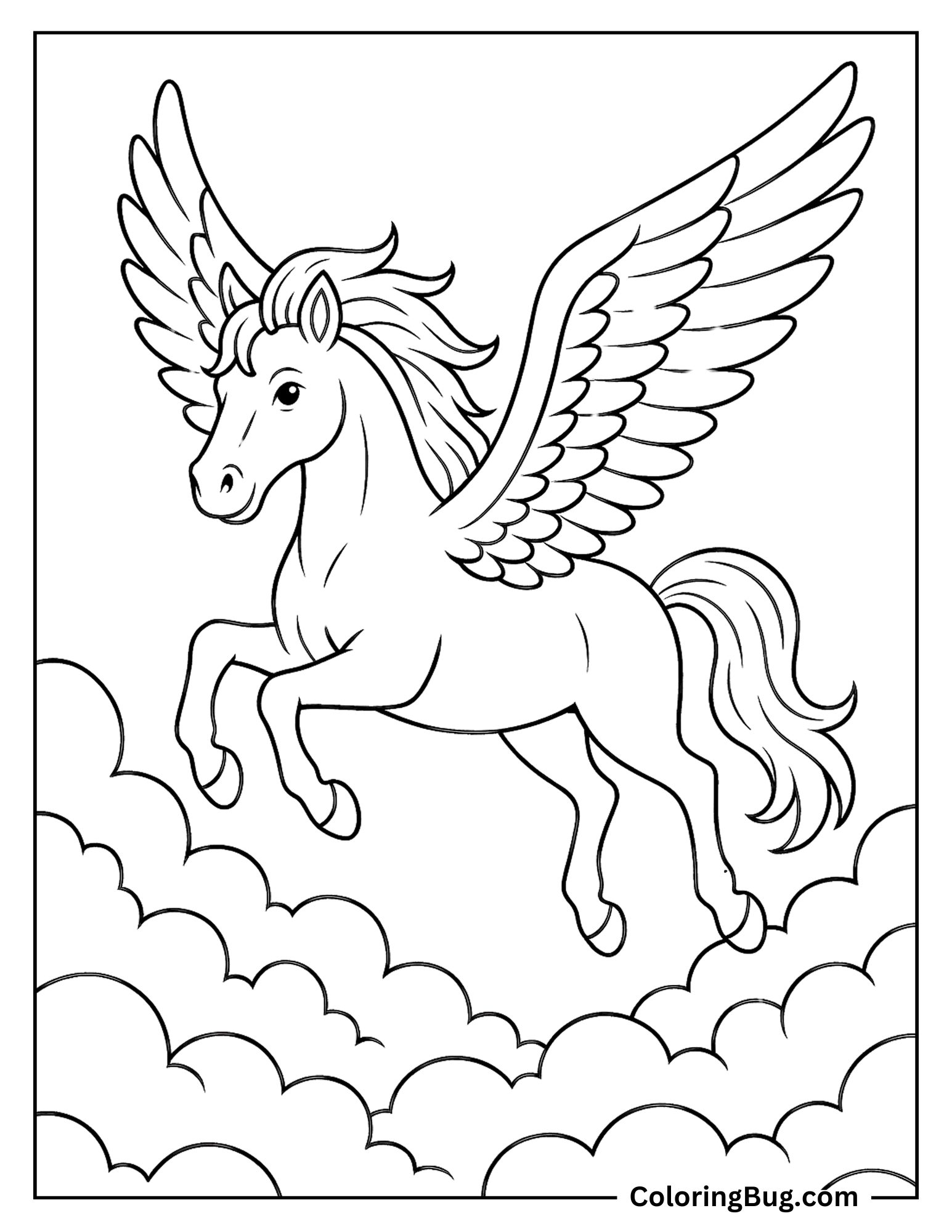 Pegasus Flying Above Sky Coloring Sheet