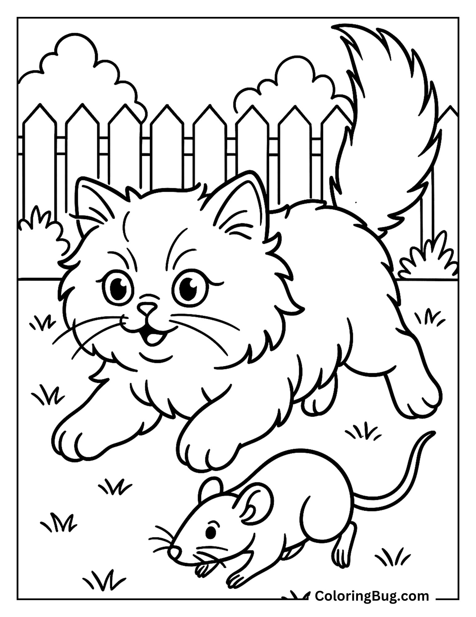 Persian Kitten Chasing Rat coloring Sheet