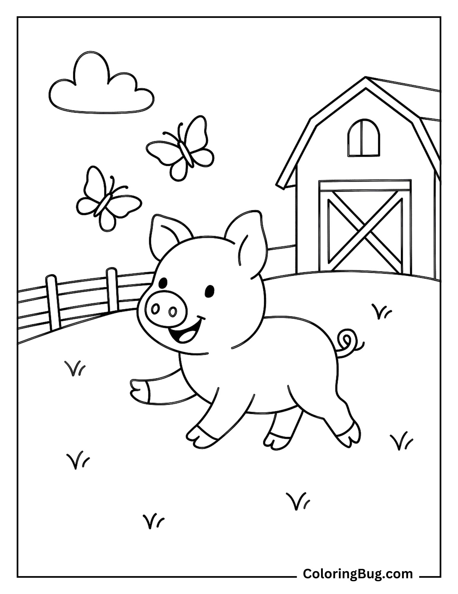Piglet Chasing Butterflies Coloring Sheet