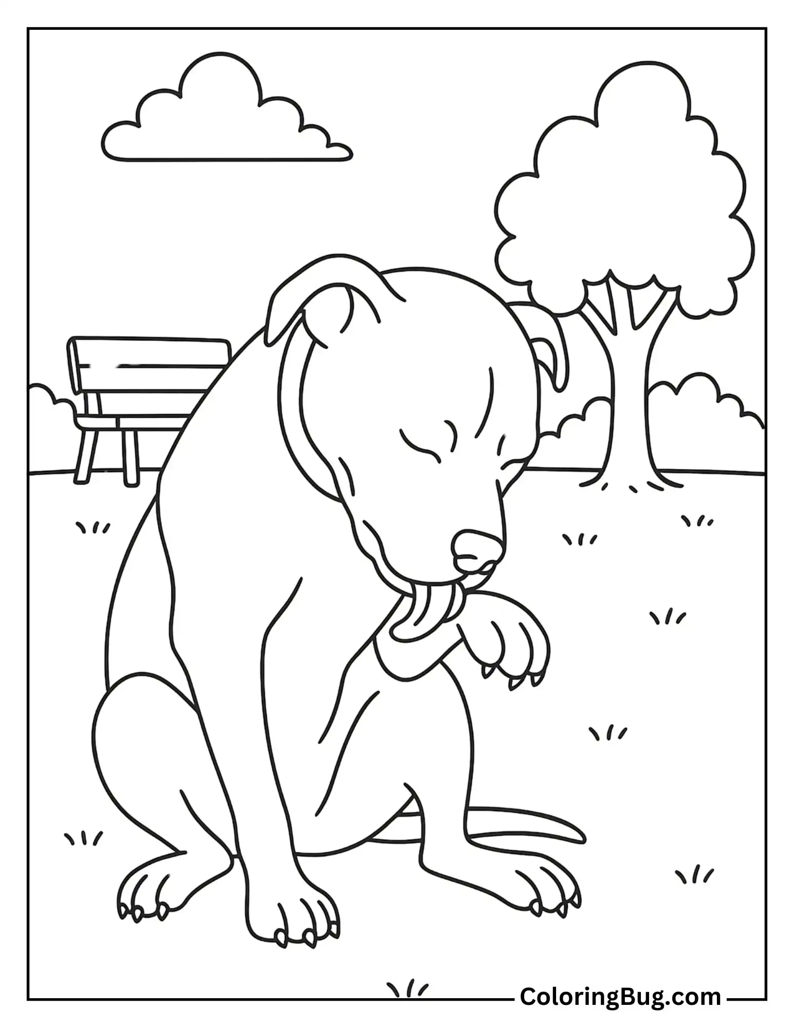 Pit Bull Licking its Paw Coloring Sheet