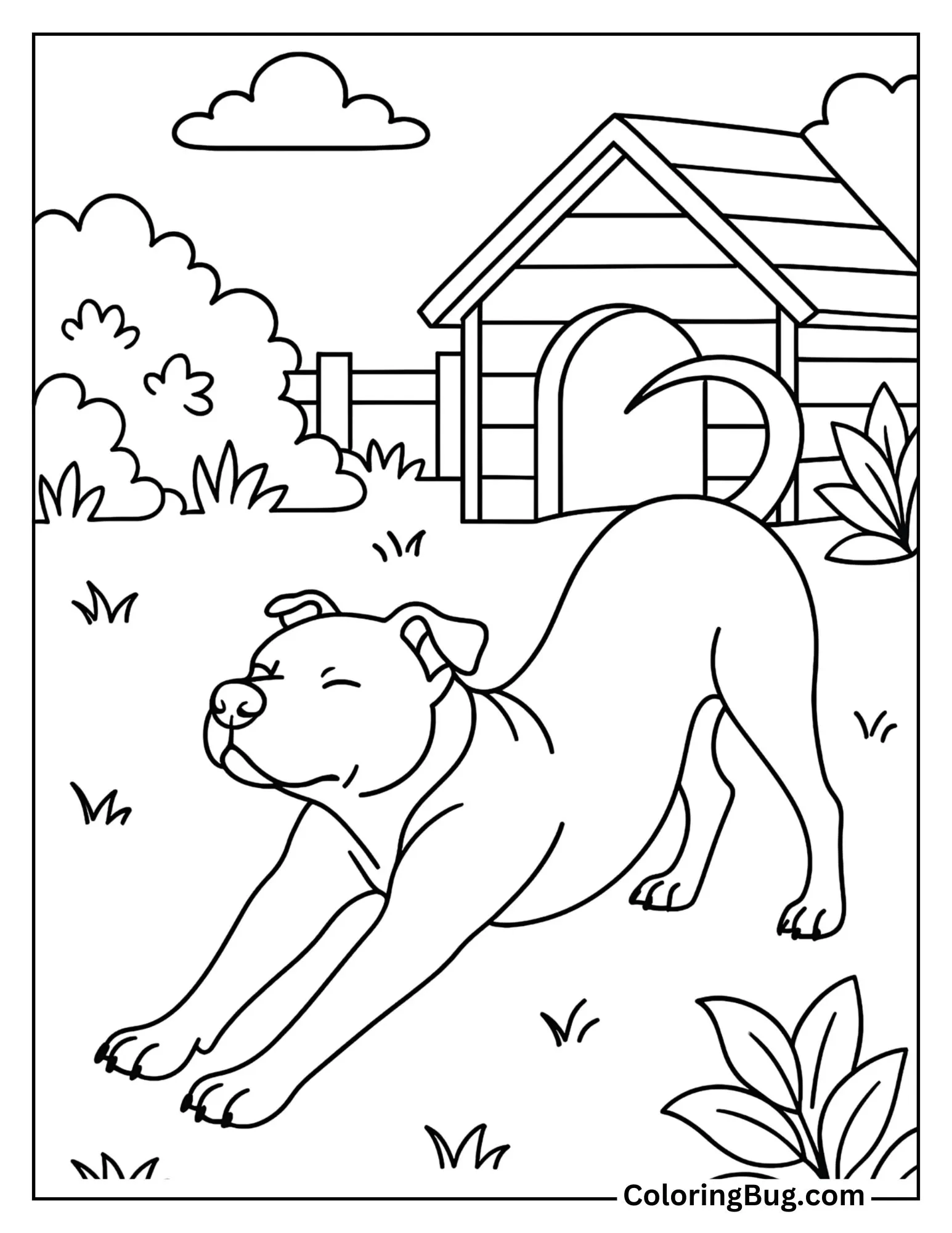 Pit Bull Stretching After Waking Up Coloring Sheet