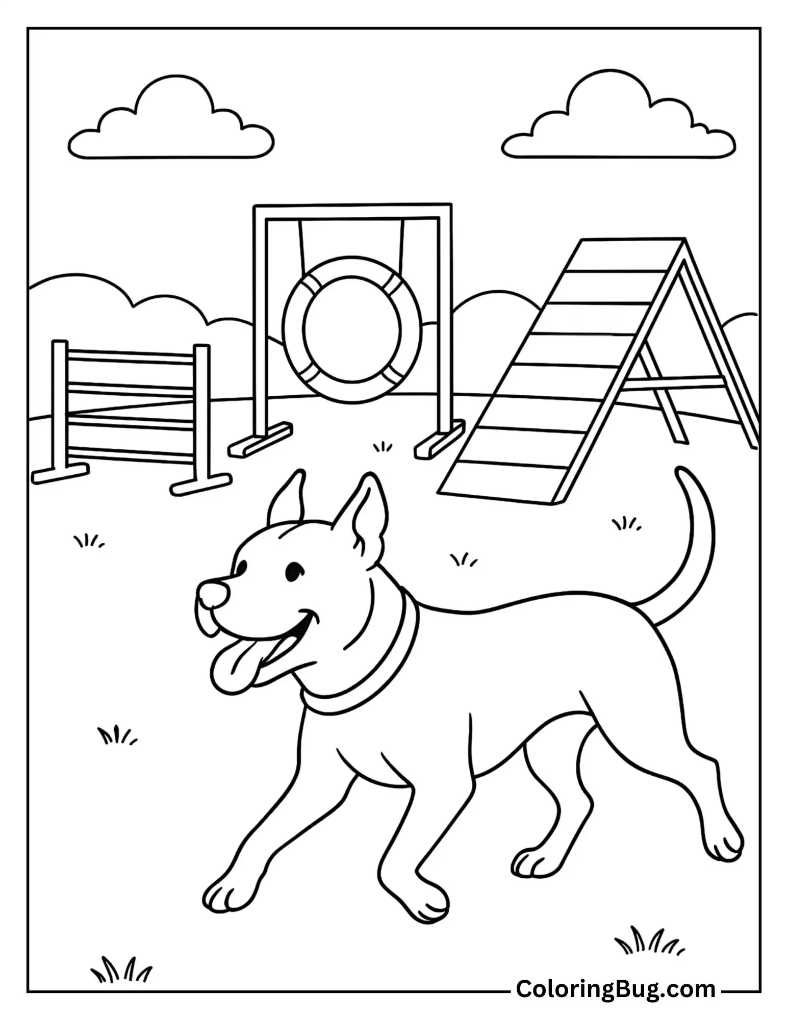 Pit Bull with Agility Course Equipment Coloring Sheet