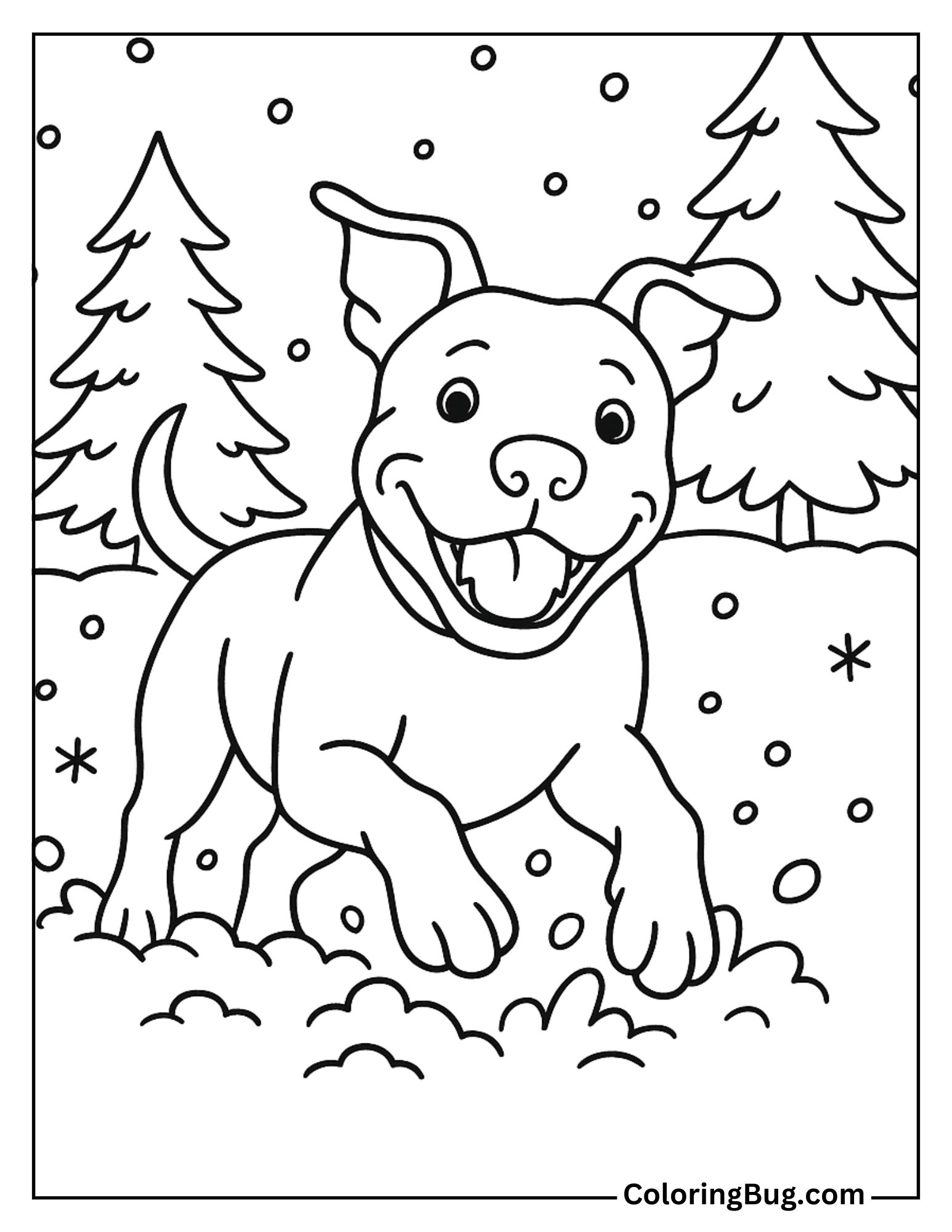 Pitbull Playing in Snow Coloring Sheet