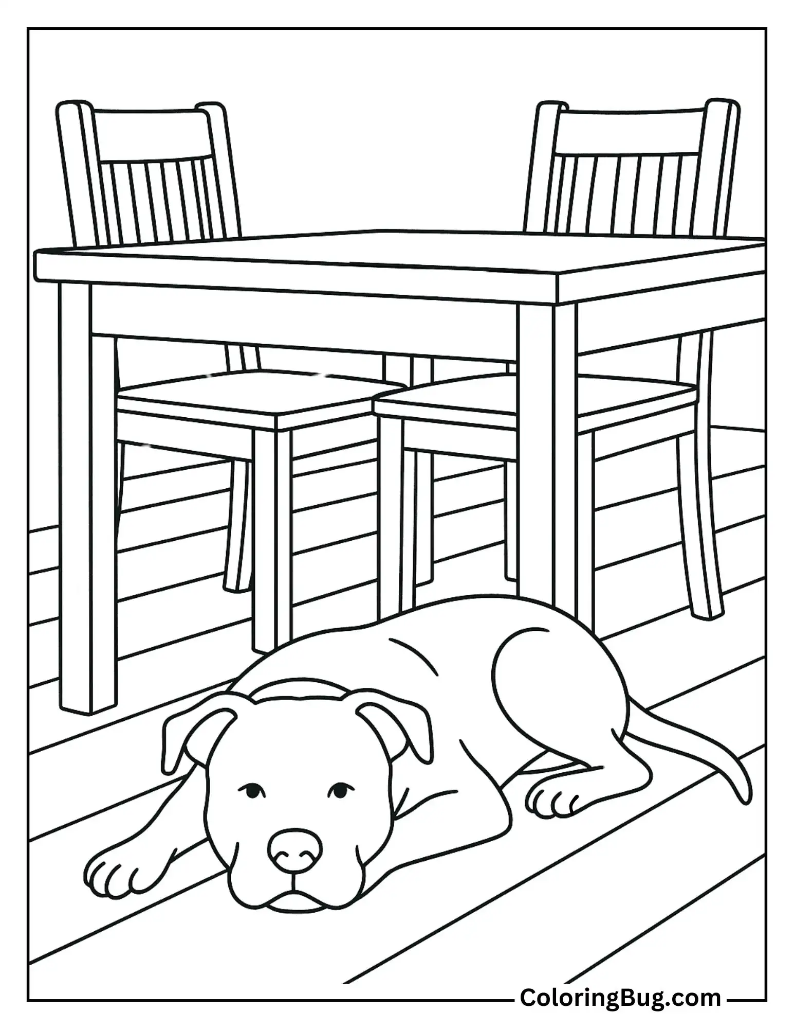 Pitbull Relaxing Under the Dining Table Coloring Sheet