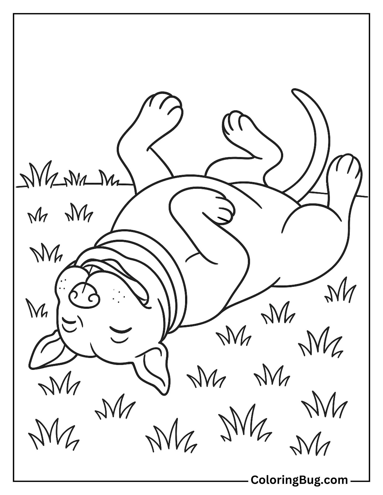 Pitbull Rolling on the Grass Coloring Sheet