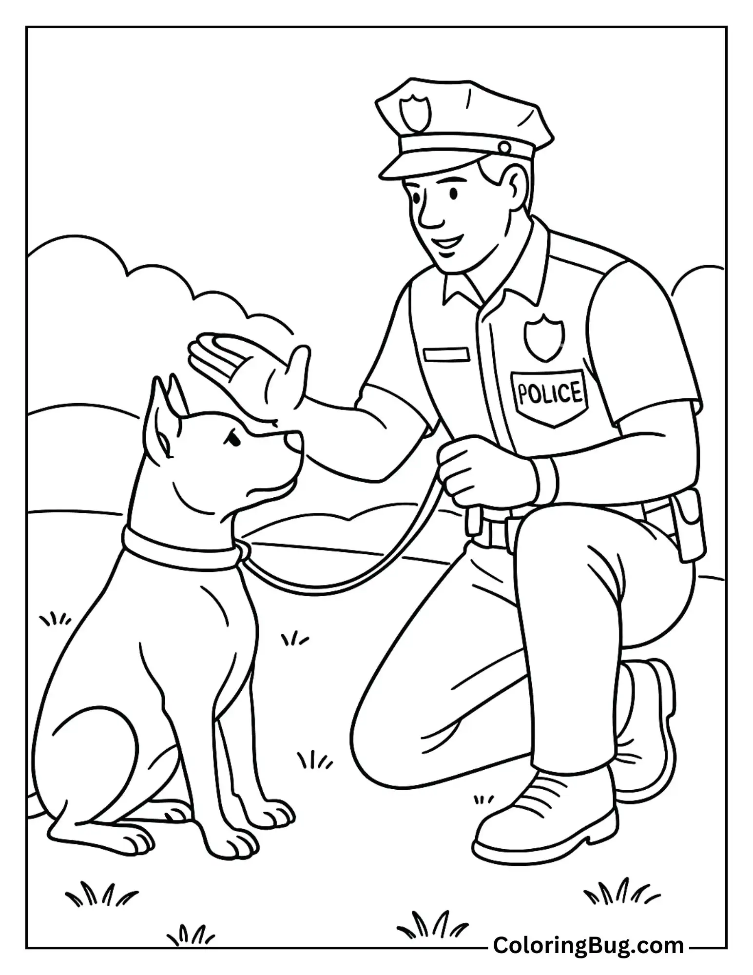Pitbull Training with a Police Officer Coloring Sheet
