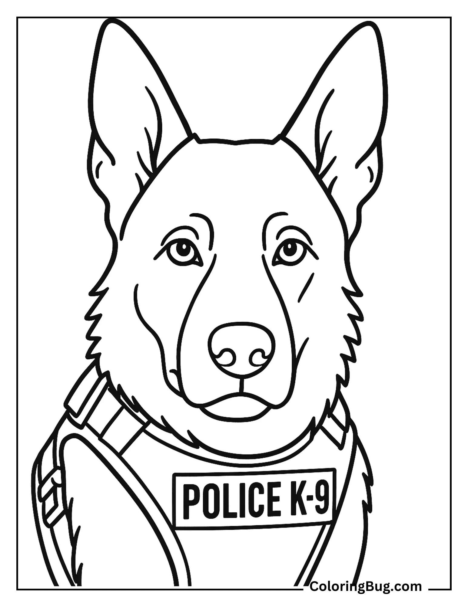 Police k-9 Germen Shepherd Coloring Sheet