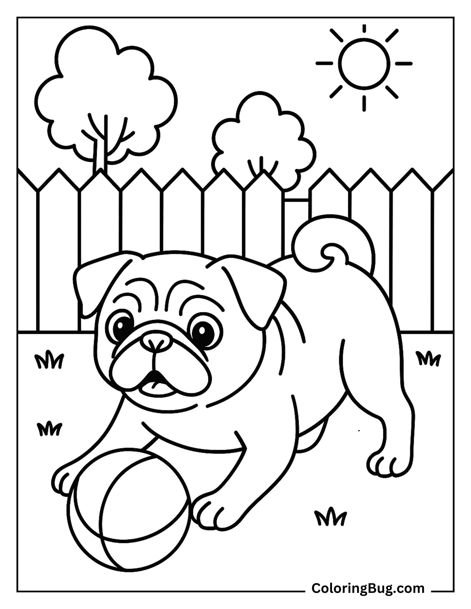 Pug Playing With Ball Coloring Sheet