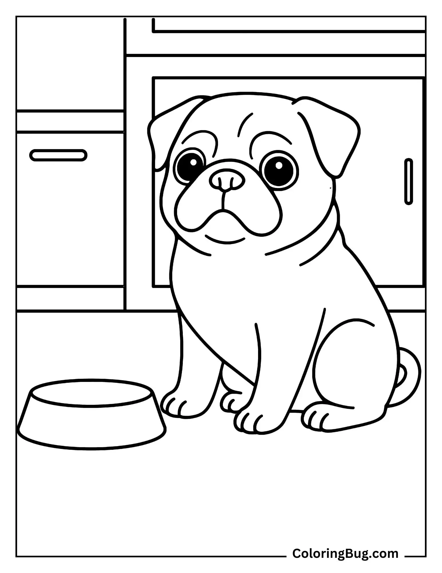 Pug Waiting For Food Coloring Sheet