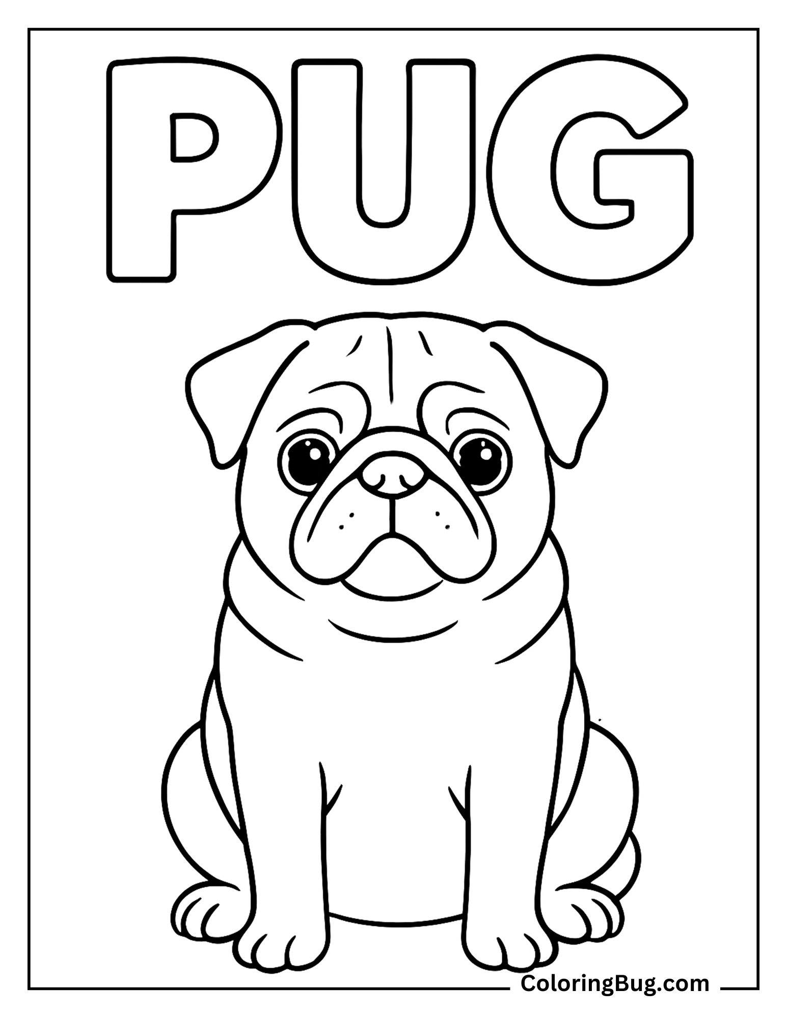 Pug With Spelling Coloring Sheet