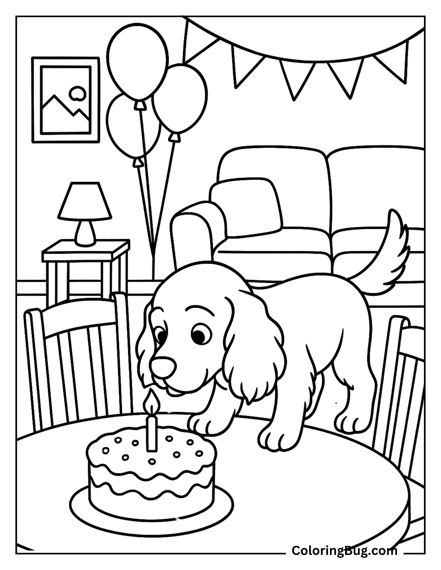 Puppy Celebrating Its Birthday Coloring Sheet