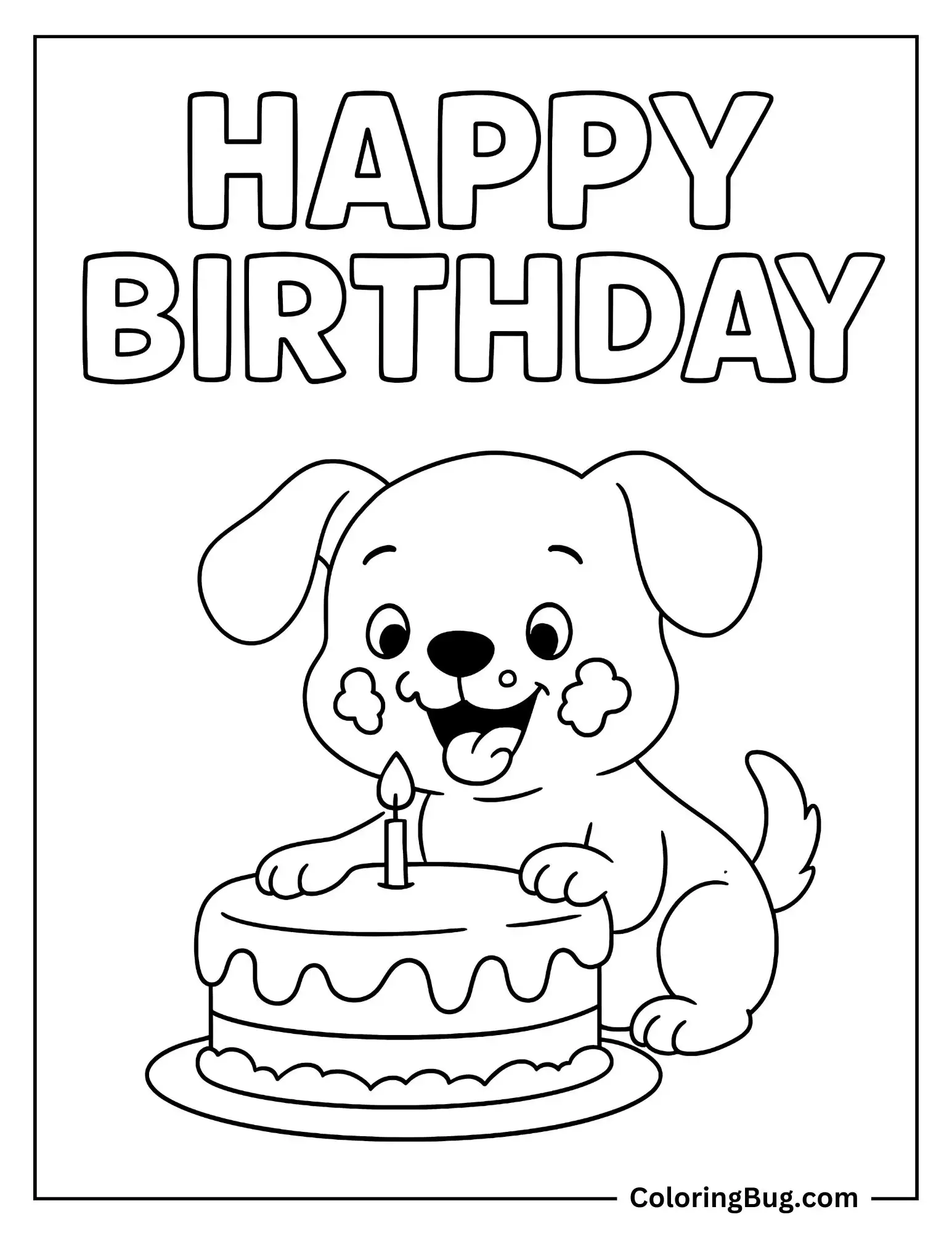 Puppy Enjoying Its Birthday Cake Coloring Sheet