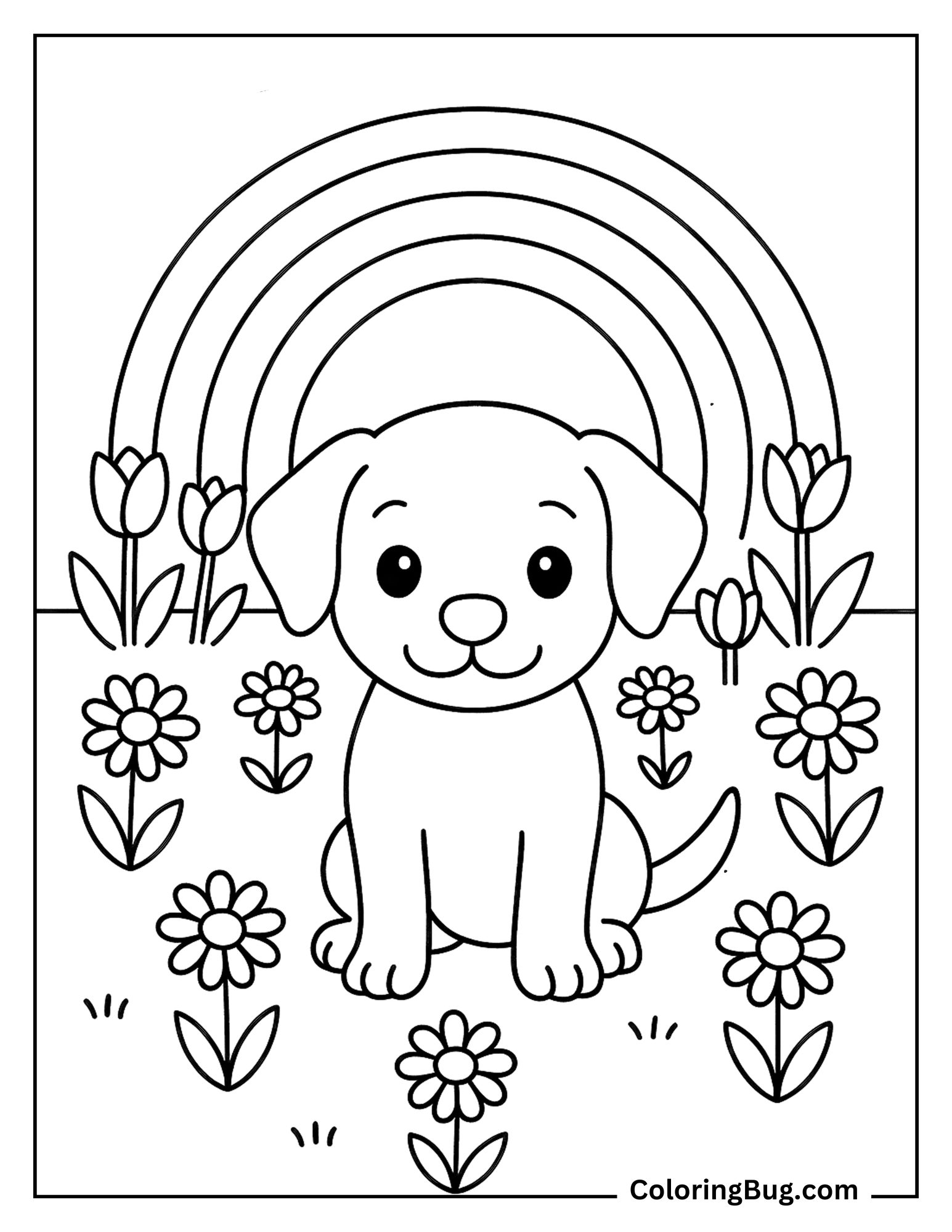 Puppy on a Picnic Blanket With Family coloring Sheet