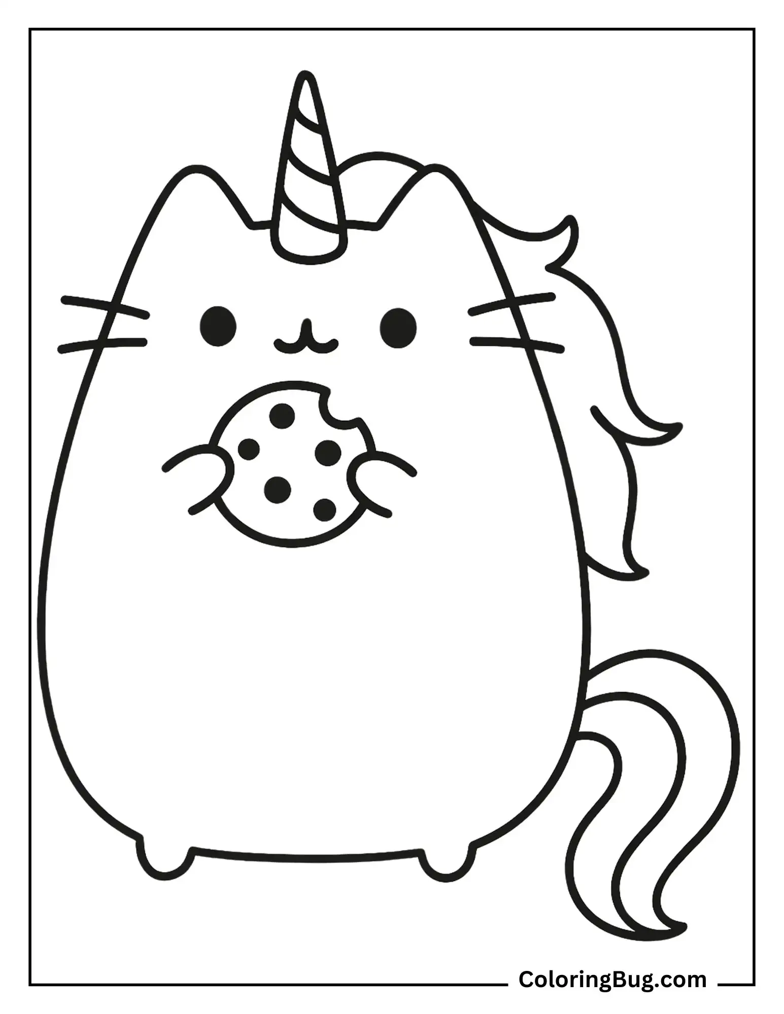 Pusheen Unicorn Cat Eating Cookie Coloring Sheet