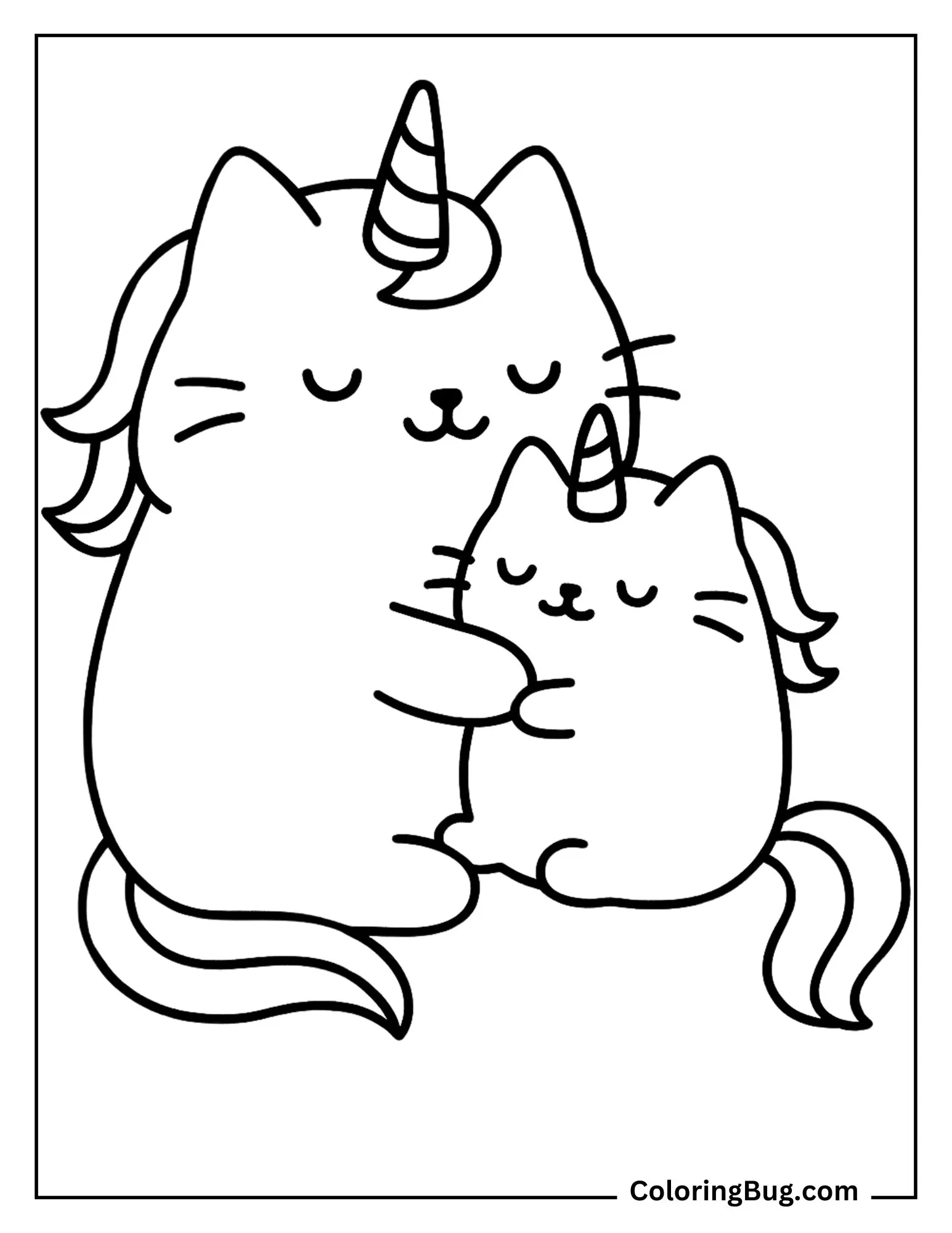 Pusheen Unicorn Cat With Her Baby Coloring Sheet