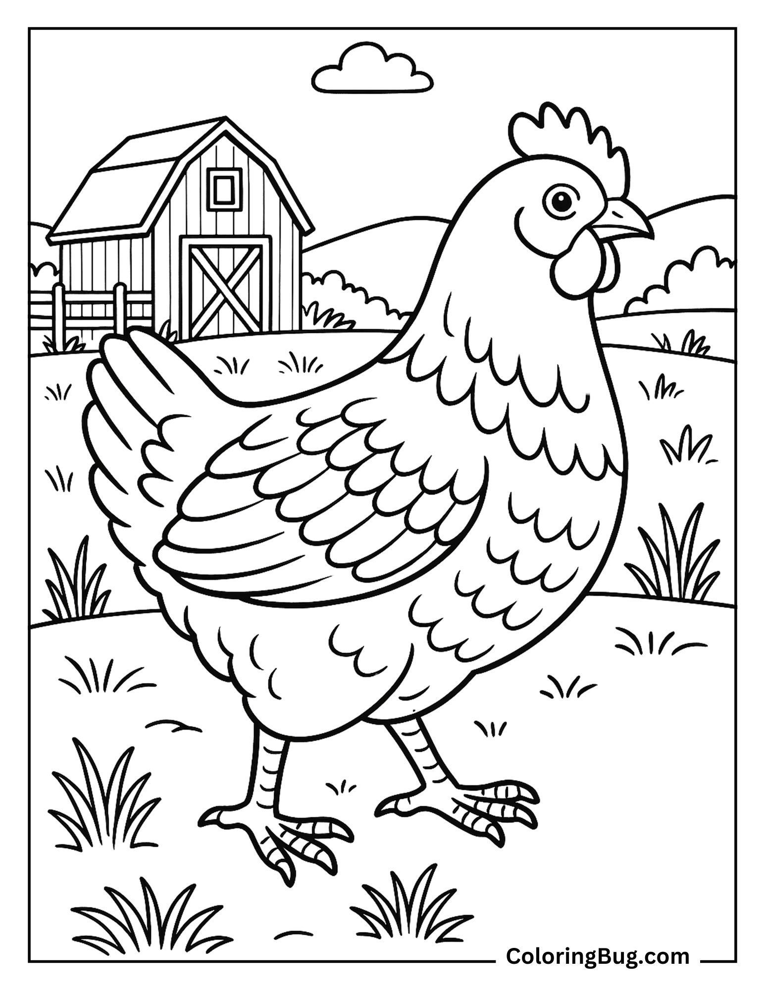 Realistic Chicken Coloring Sheet