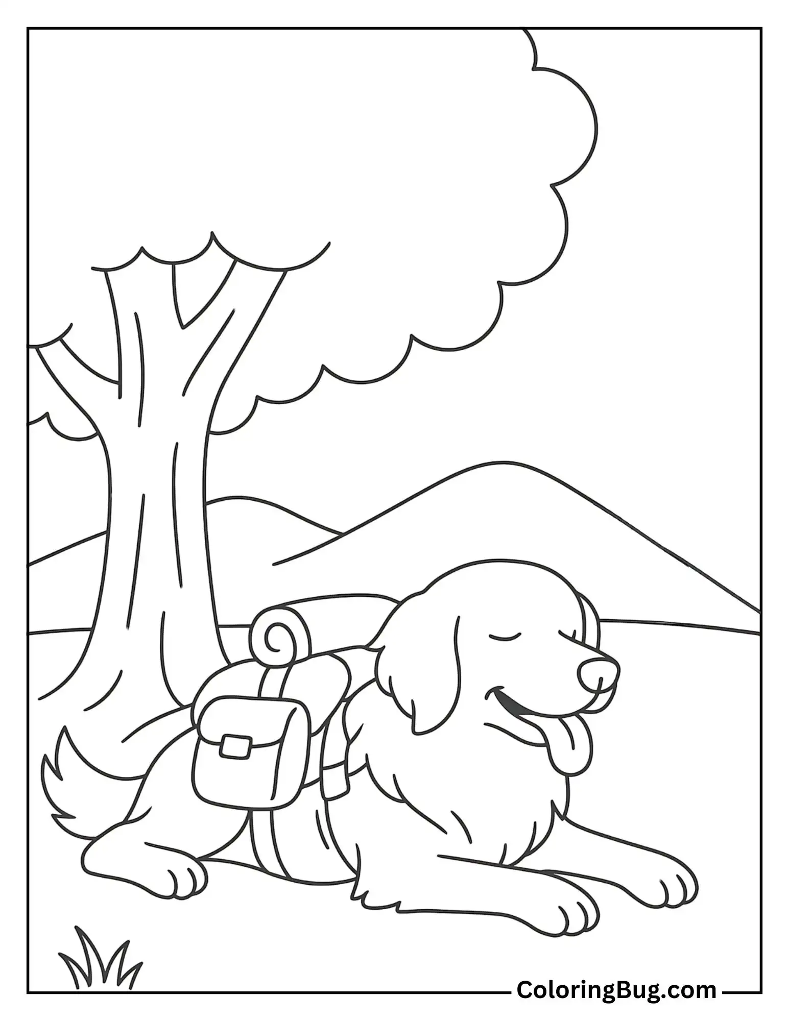 Retriever Resting After a Long Hike Under a Shady Tree Coloring Sheet