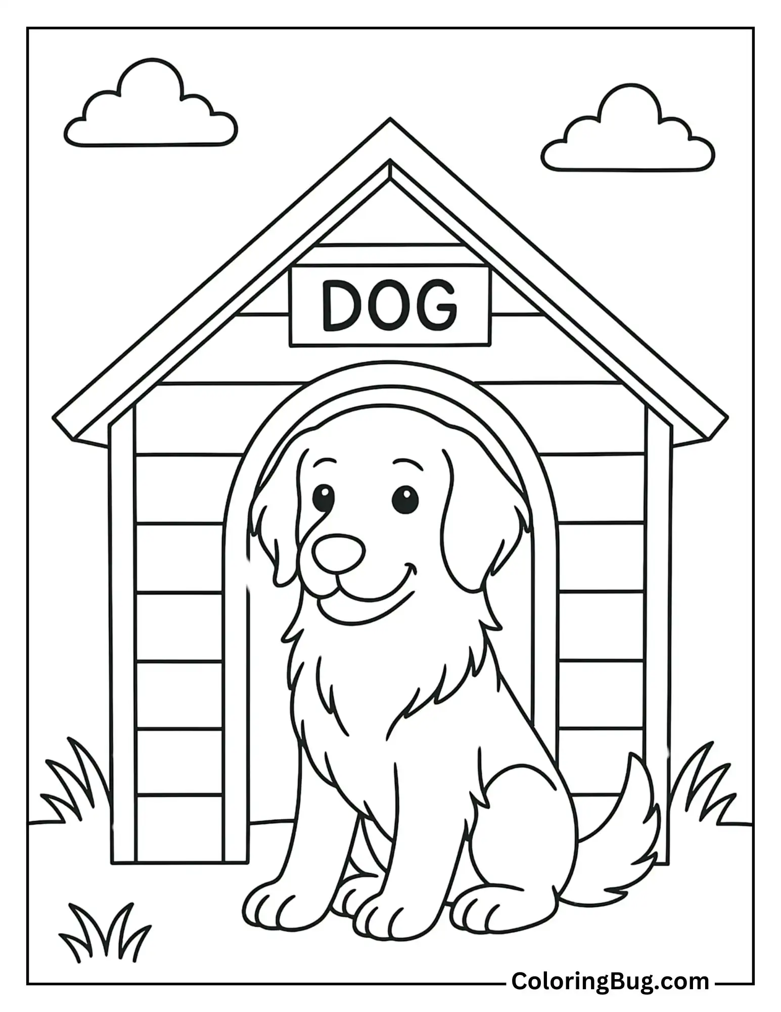 Retriever Sitting with it's House Coloring Sheet