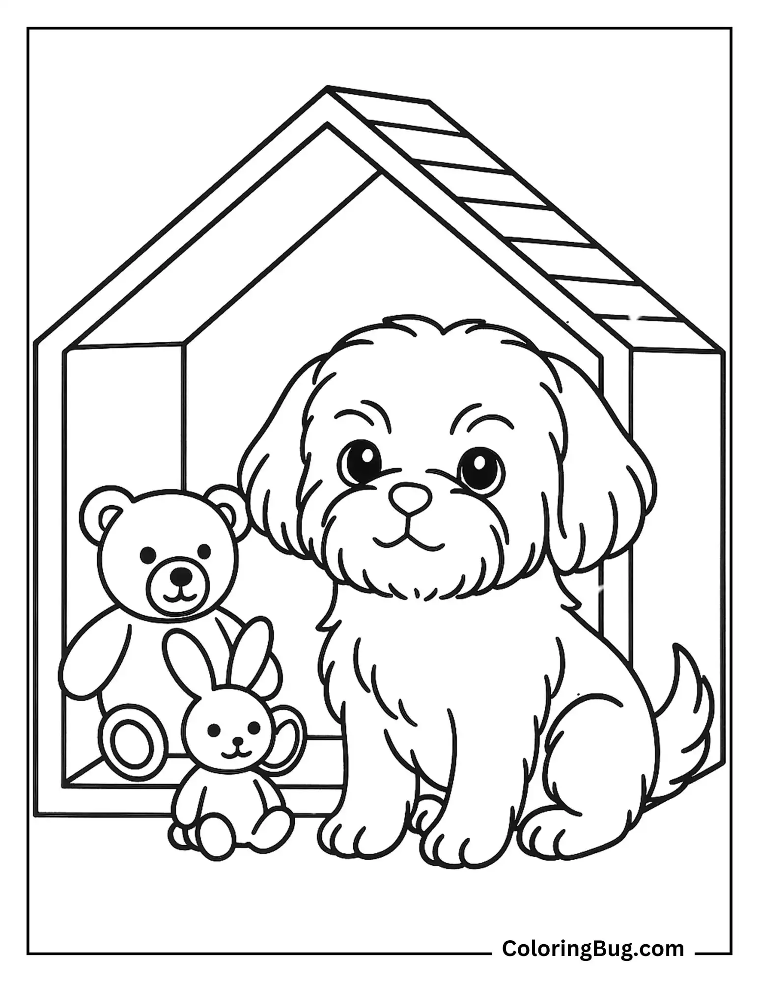 Shih Tzu Puppy Sitting in a Dollhouse Coloring Sheet