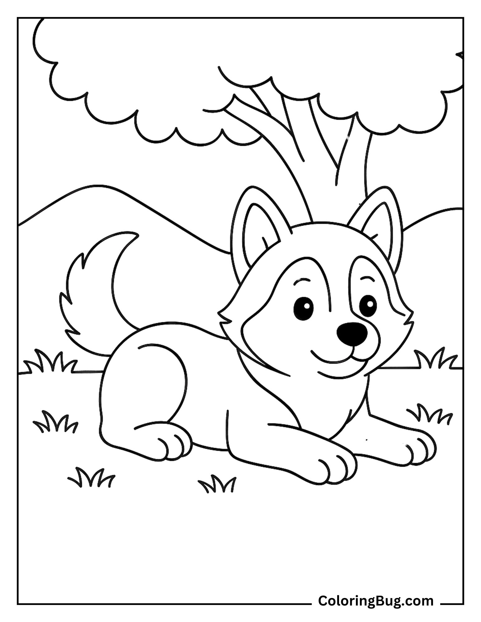 Siberian Husky puppy Resting coloring Sheet