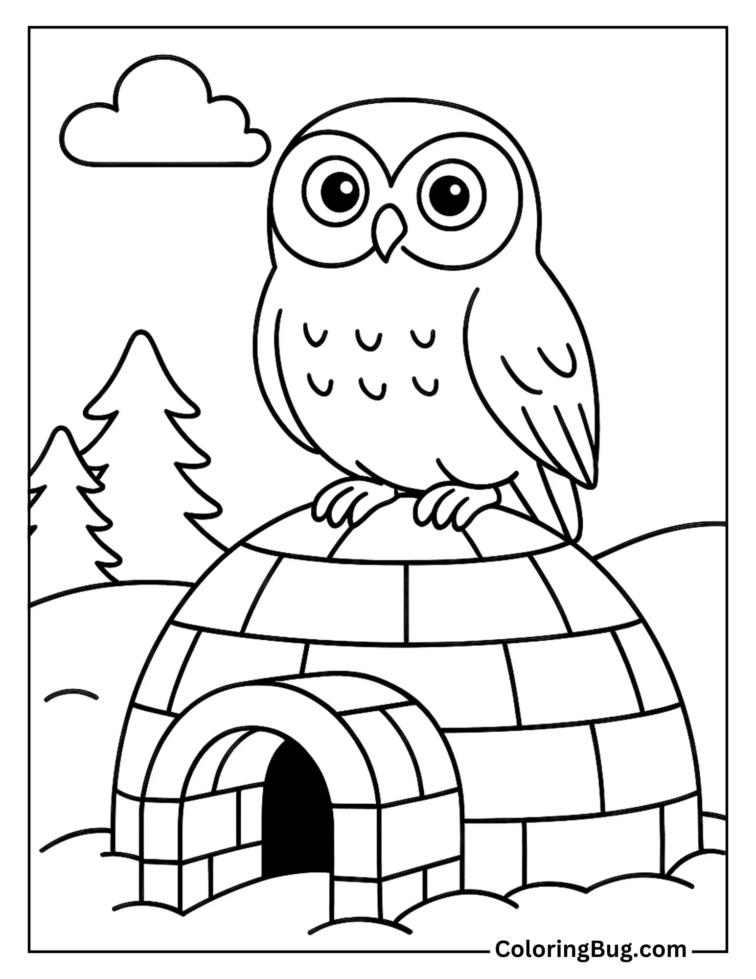 Snowy Owl on Top of an Igloo Coloring Sheet