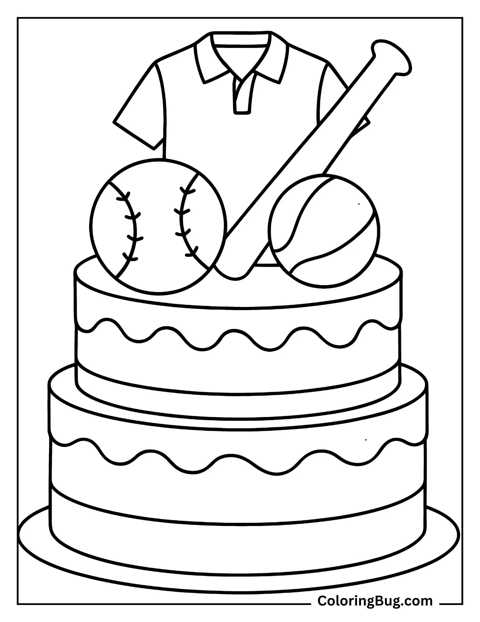 Sports Theme Cake Coloring Sheet