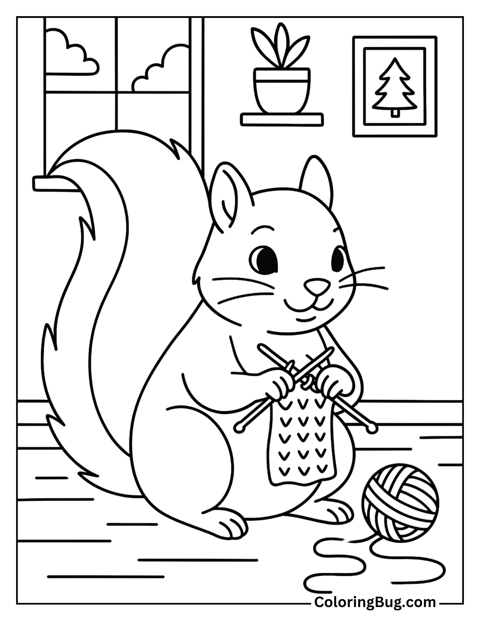 Squirrel Knitting with Yarn Coloring Sheet
