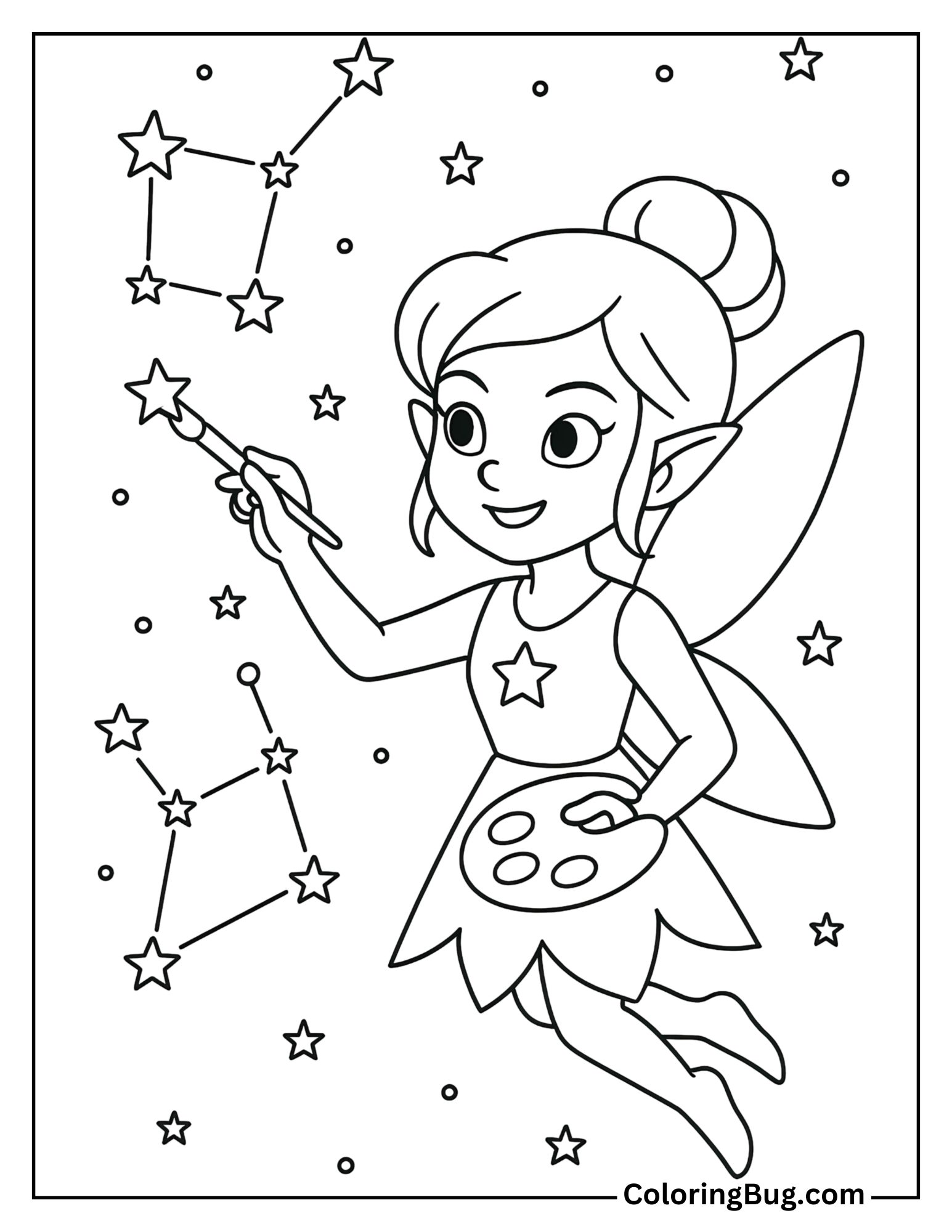 Star Fairy Painting Constellations in the Sky Coloring Sheet