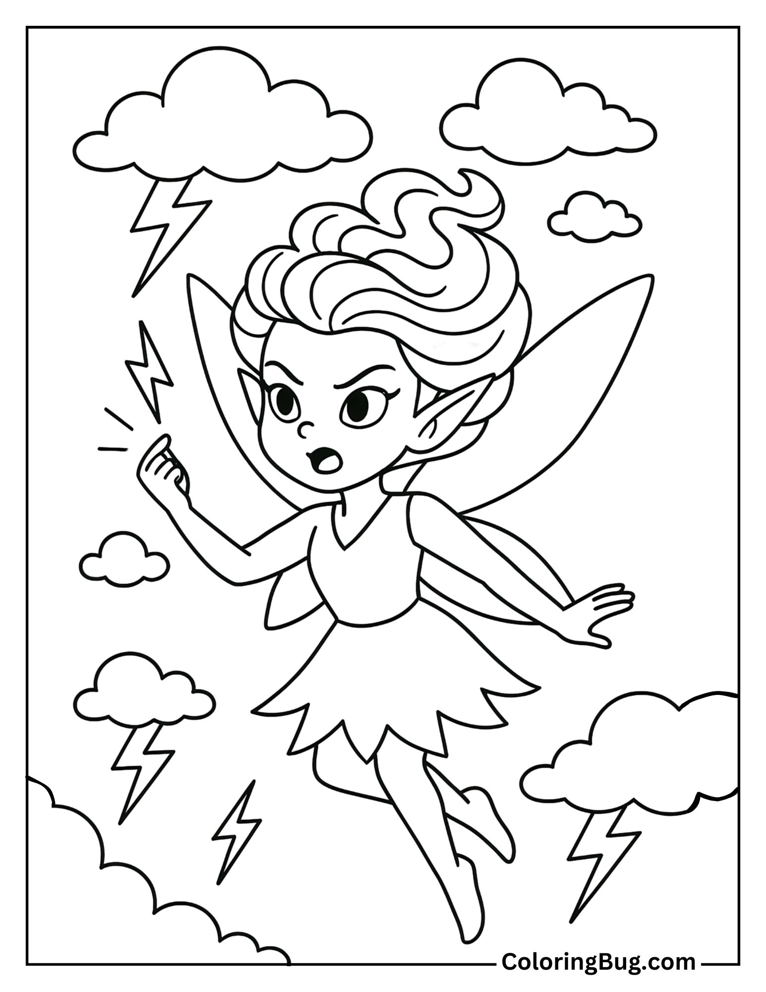 Storm Fairy Summoning a Tiny Lightning Bolt Coloring Sheet