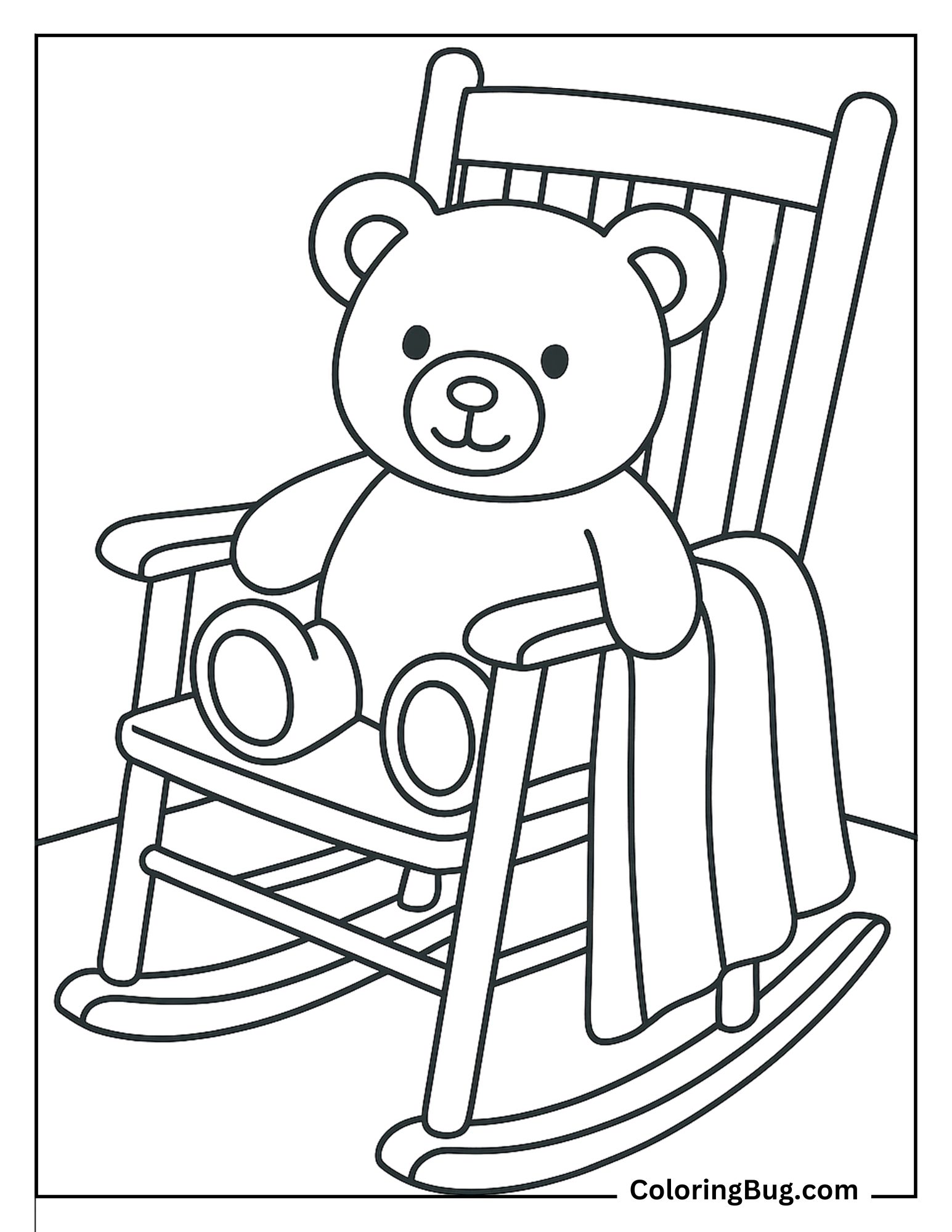 Stuffed Teddy Bear on a Rocking Chair With a Blanket Coloring Sheet