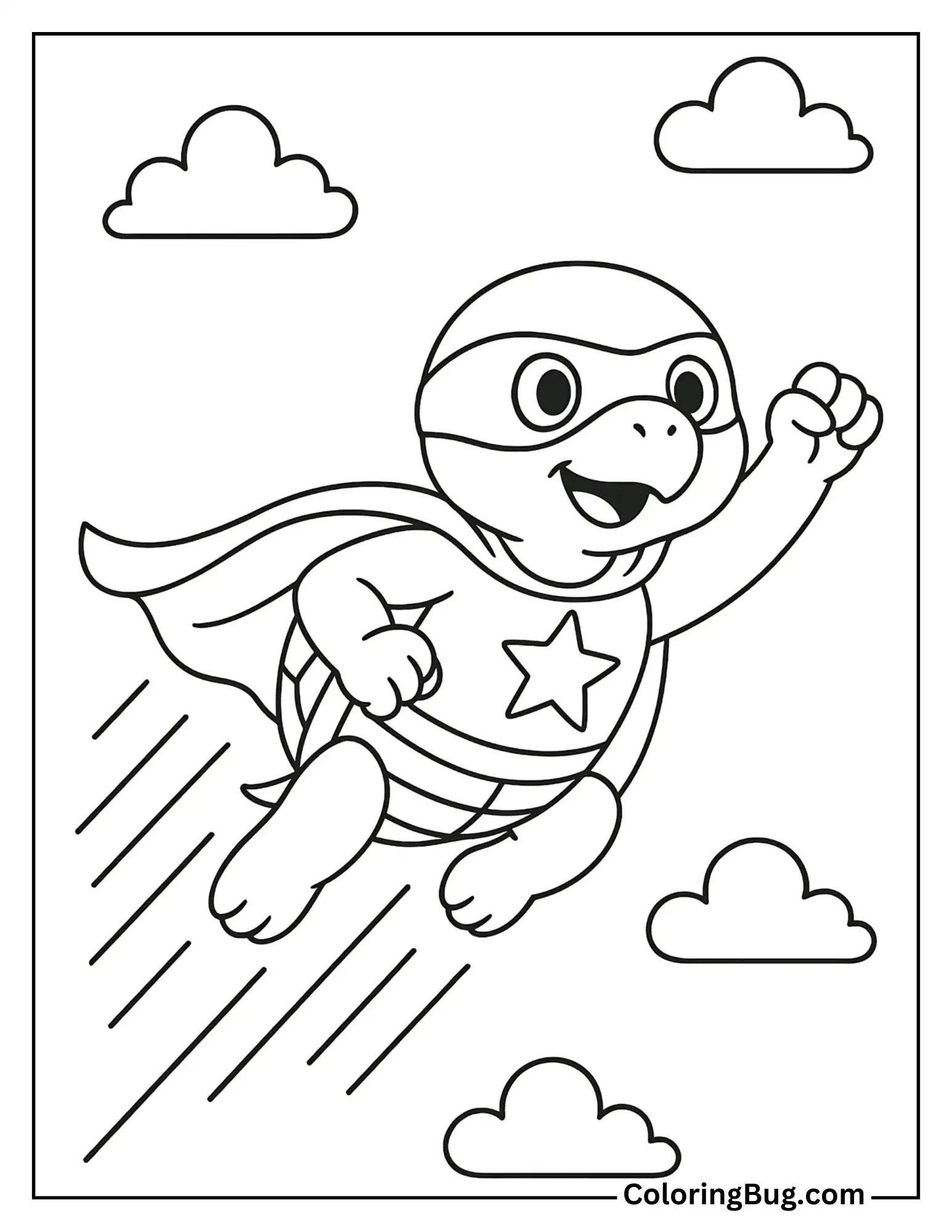 Superhero Turtle Flying Coloring Sheet
